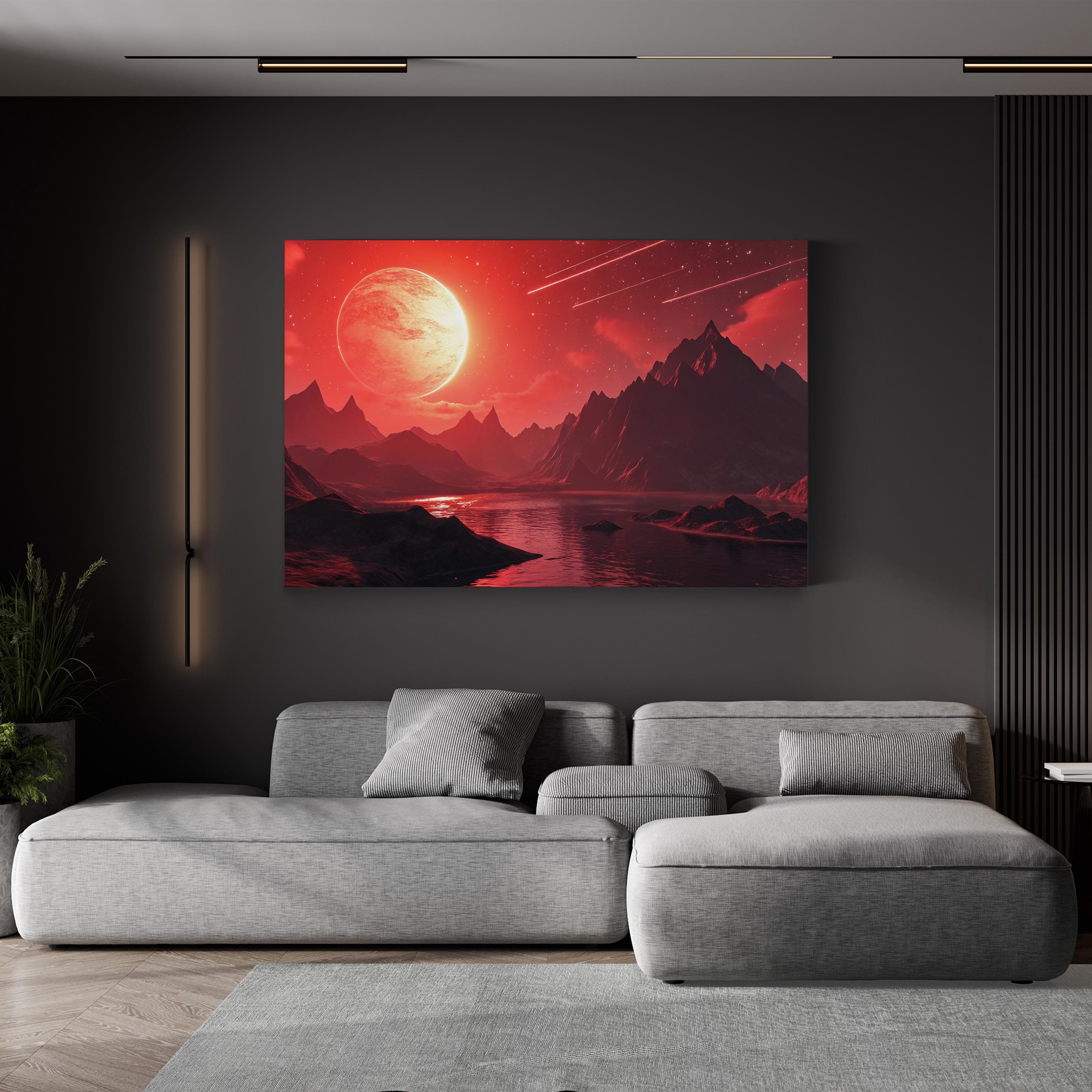 Retrowave Neon Mountain Landscape – Period Illustration Wall Art | 80s Synthwave Canvas Print