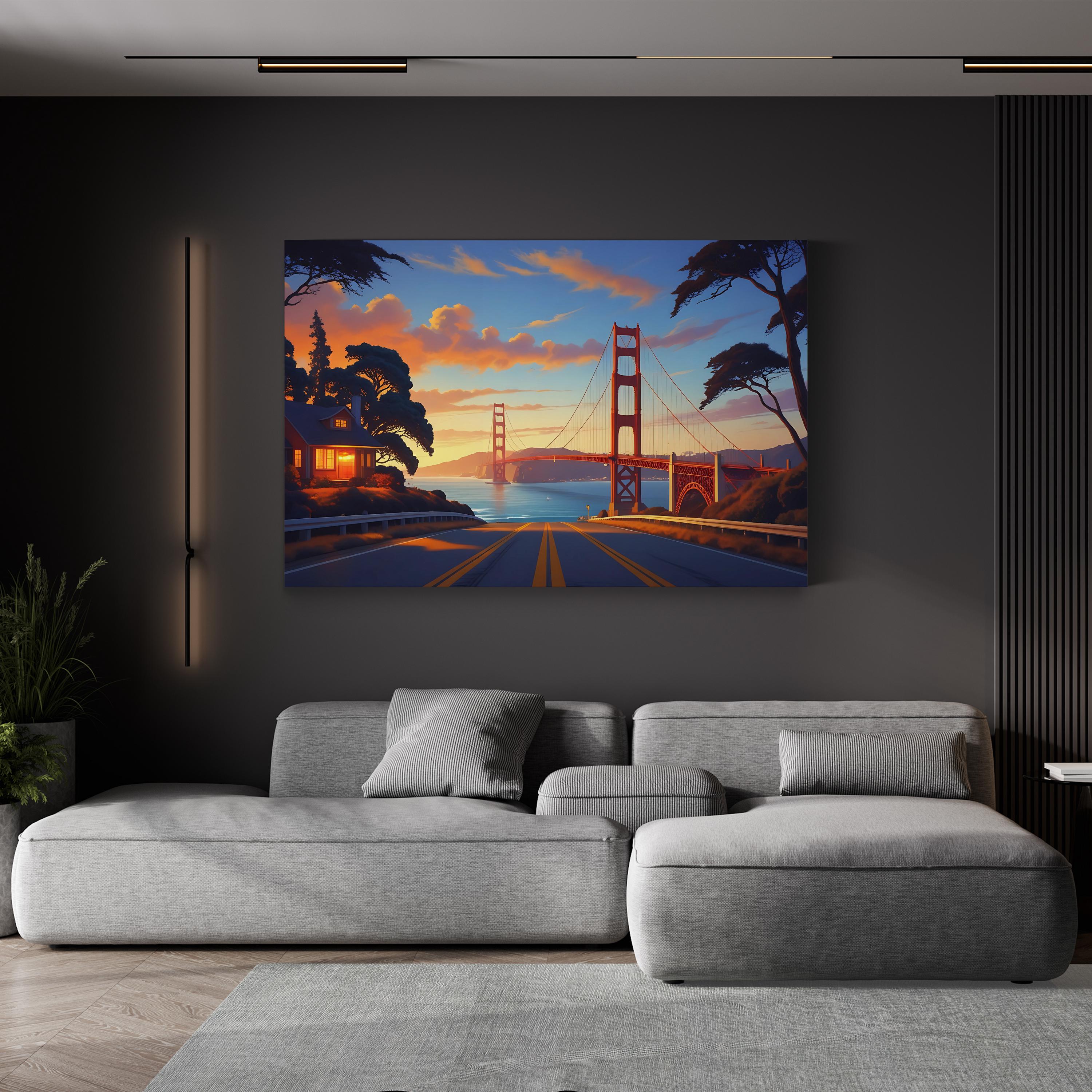 Golden Sunset Coastal Road – Vintage Photography Wall Art | Landscape Canvas Print
