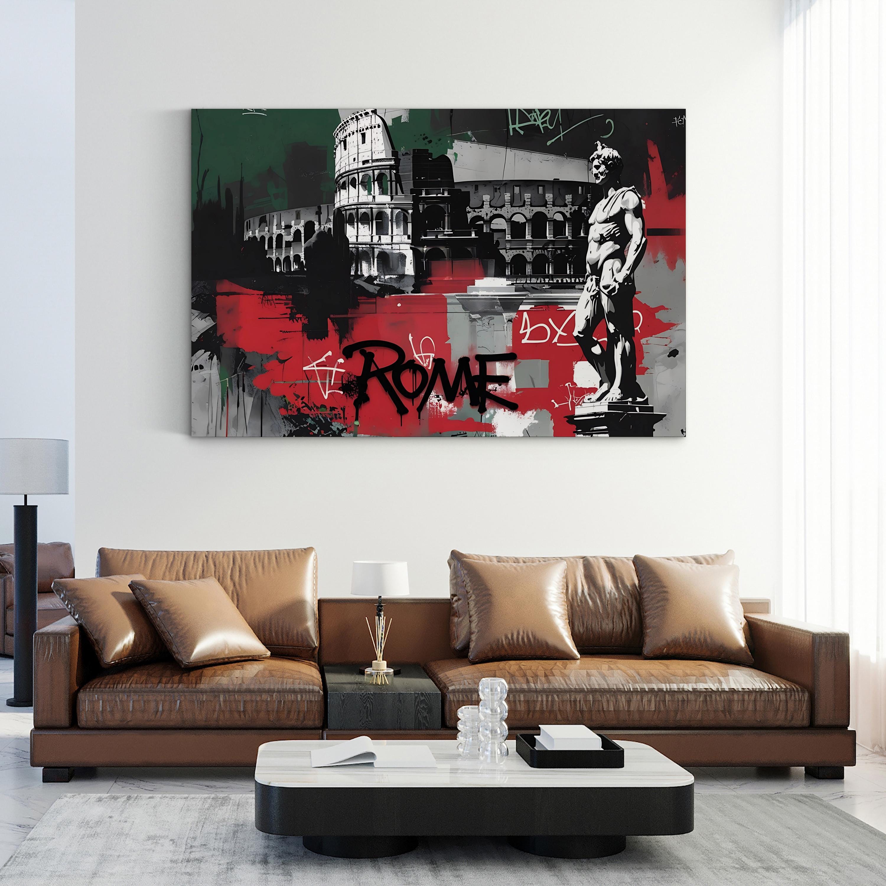 Rome Collage Street Art – Period Illustration Wall Art | Urban Graffiti Canvas Print