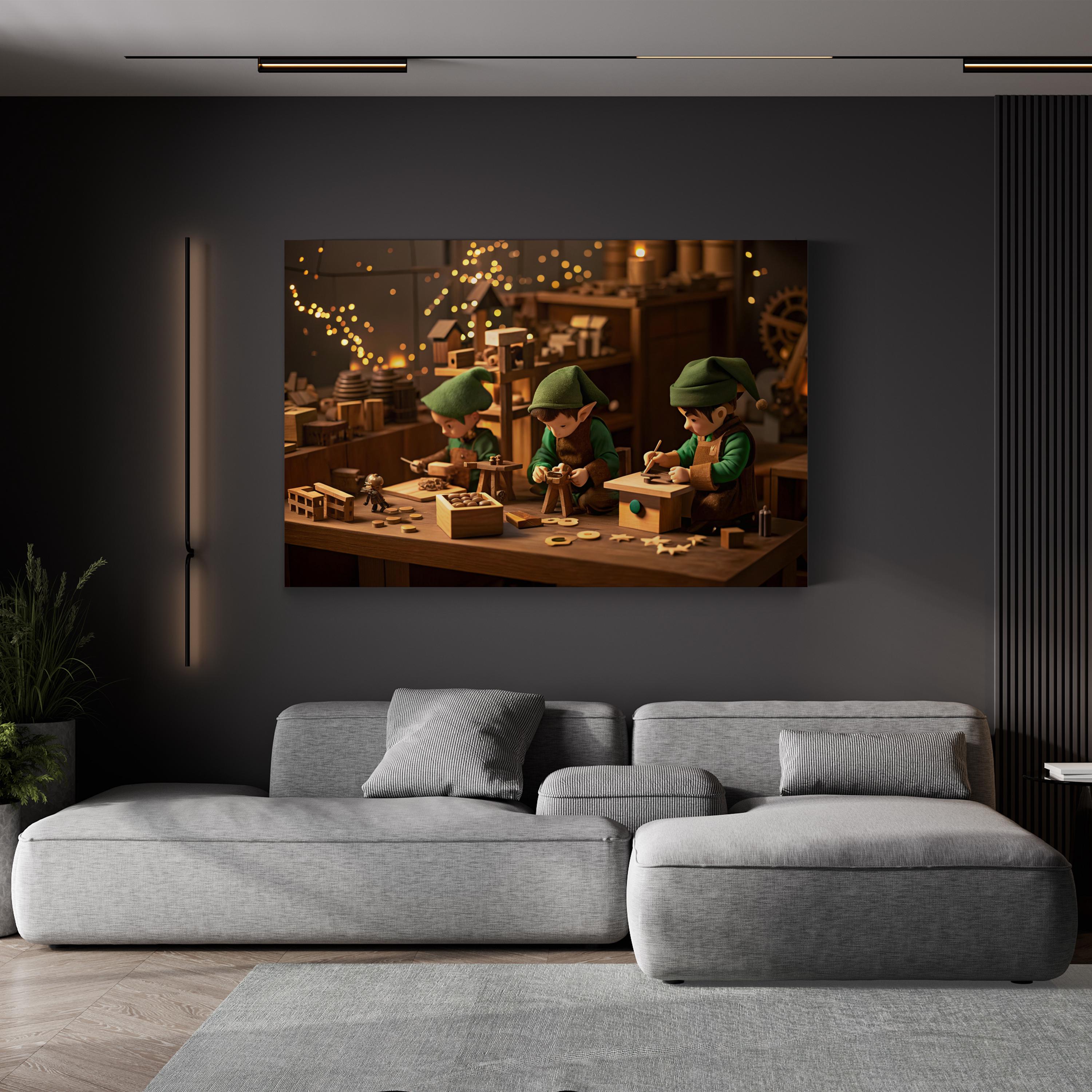 Santa's Workshop Elves – Period Illustration Wall Art | Whimsical Holiday Canvas Print