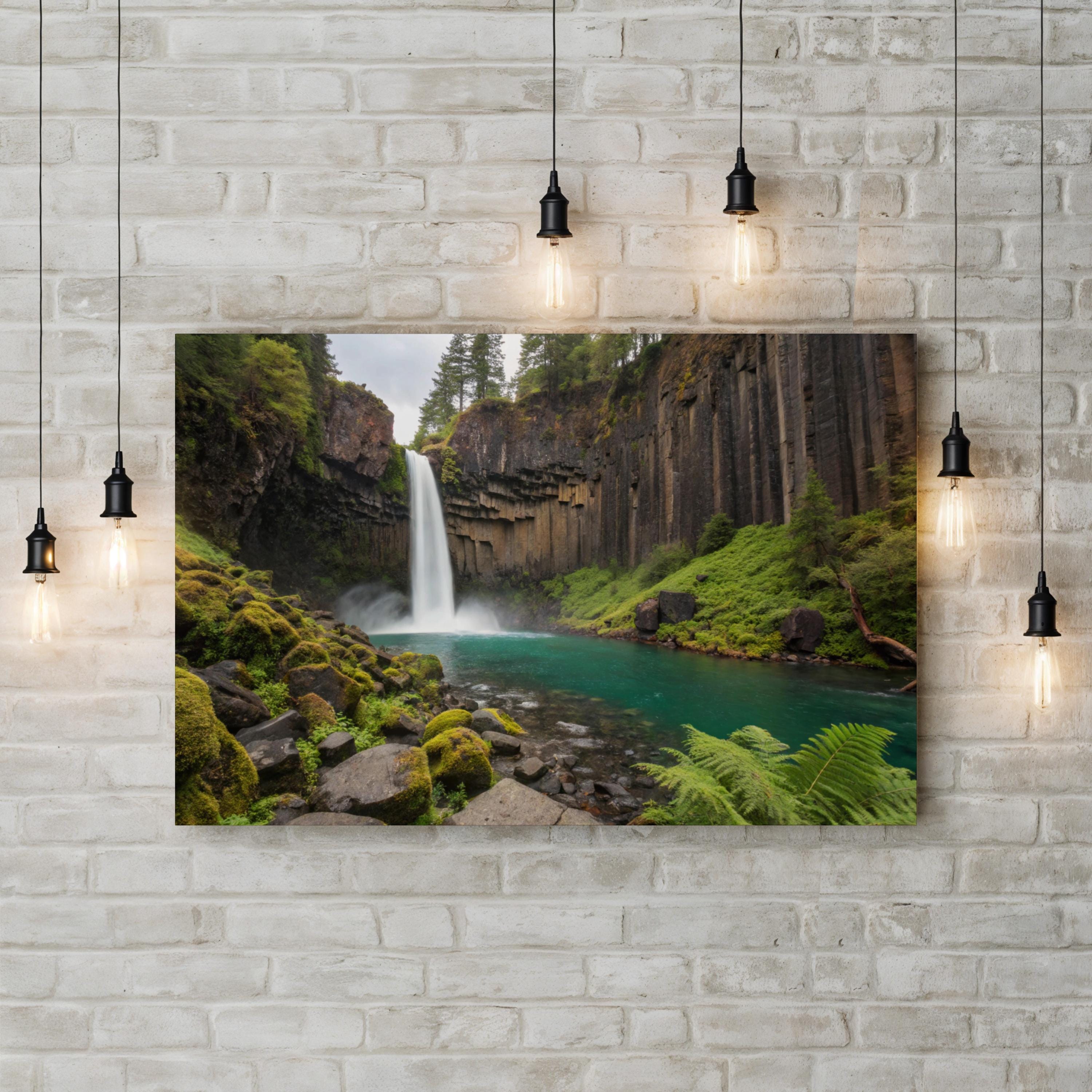 Waterfall Emerald Pool – Vintage Photography Wall Art | Tranquil Nature Canvas Print