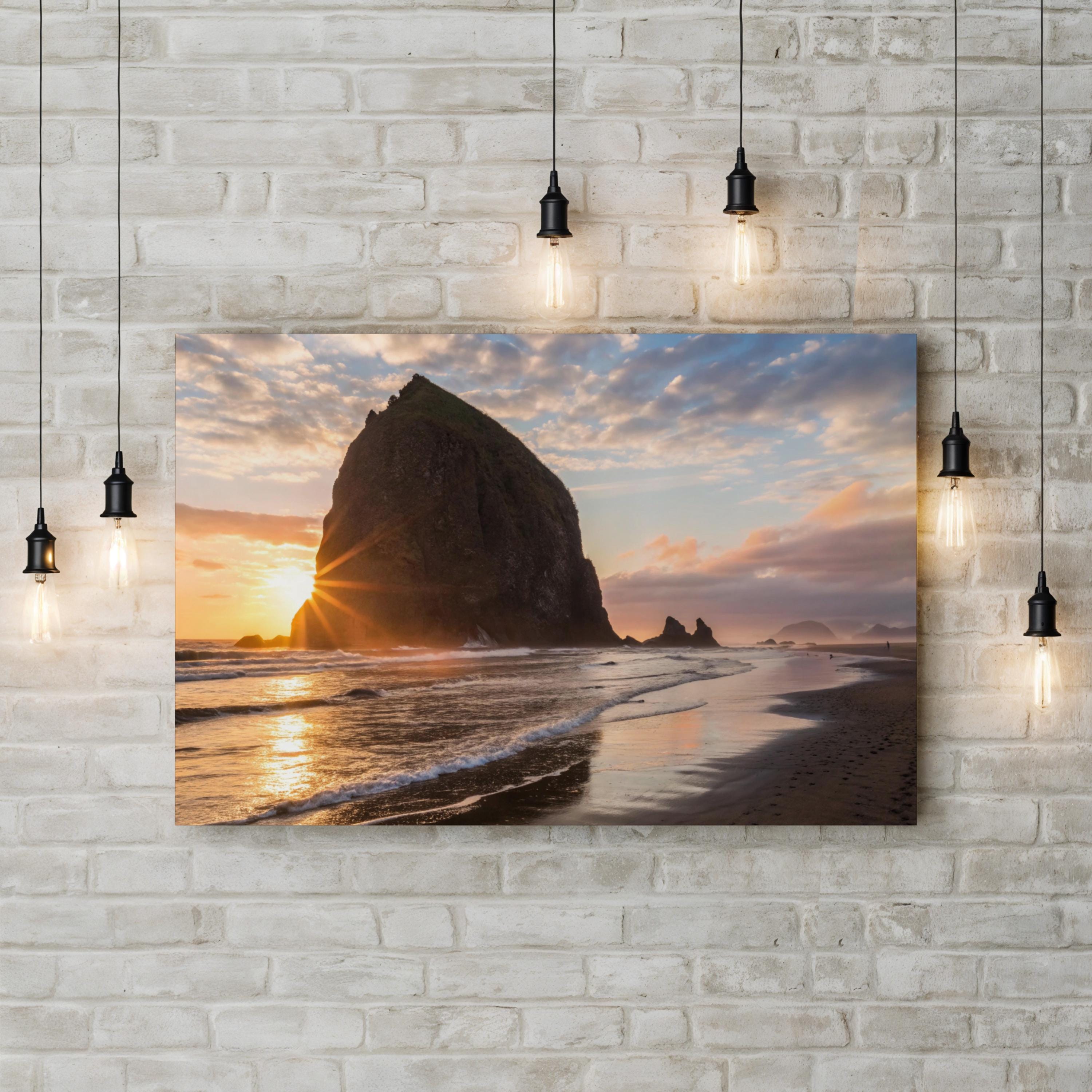 Sea Stack Sunset Coast – Vintage Photography Wall Art | Coastal Ocean Canvas Print