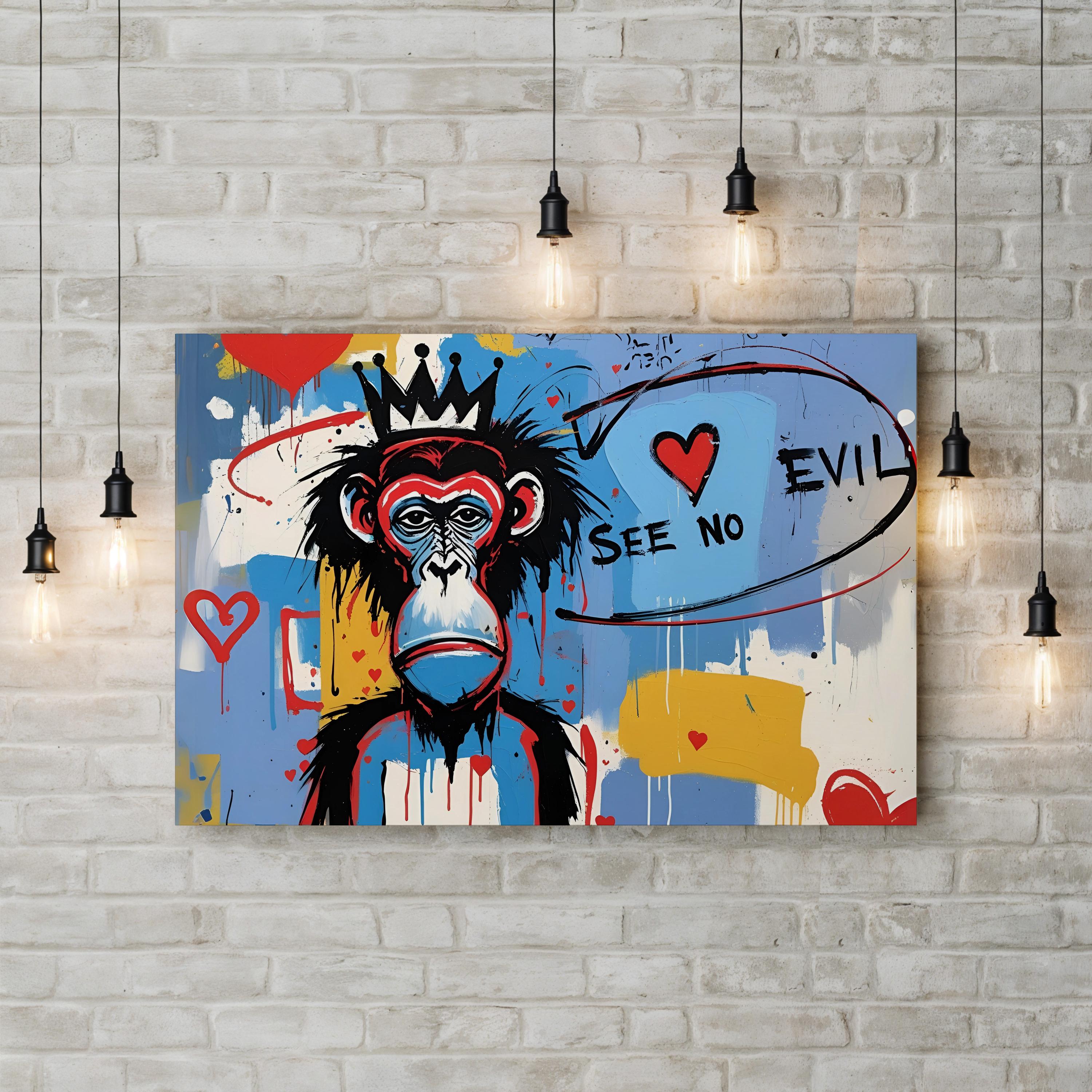 Basquiat Style Crowned Figure – Period Illustration Wall Art | Urban Street Canvas Print