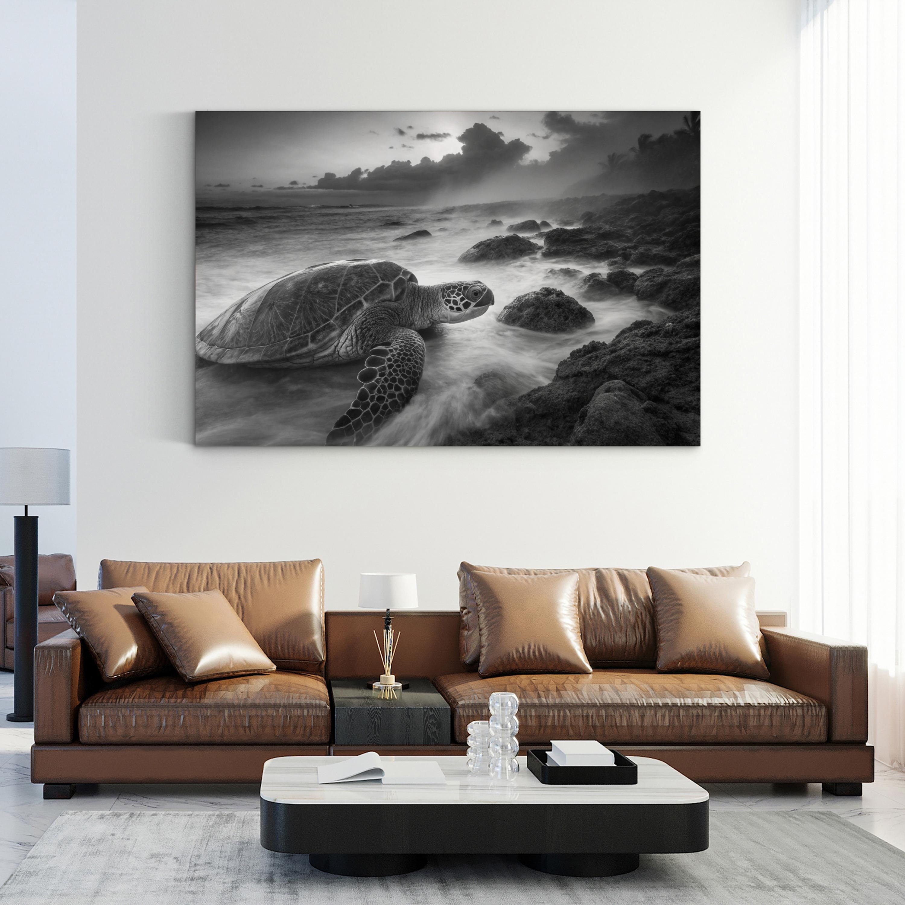 Black & White Sea Turtle – Vintage Photography Wall Art | Coastal Wildlife Canvas Print