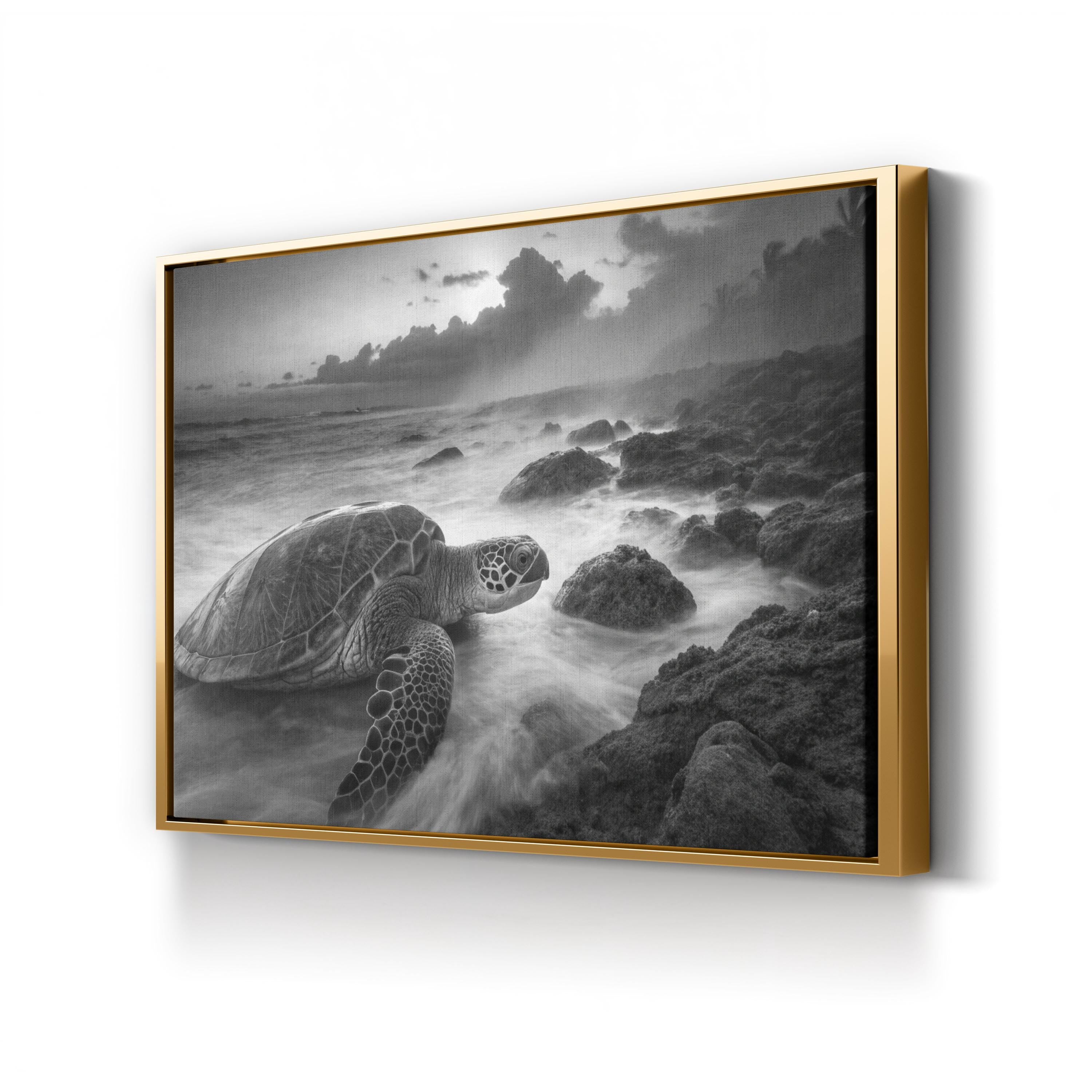 Black & White Sea Turtle – Vintage Photography Wall Art | Coastal Wildlife Canvas Print