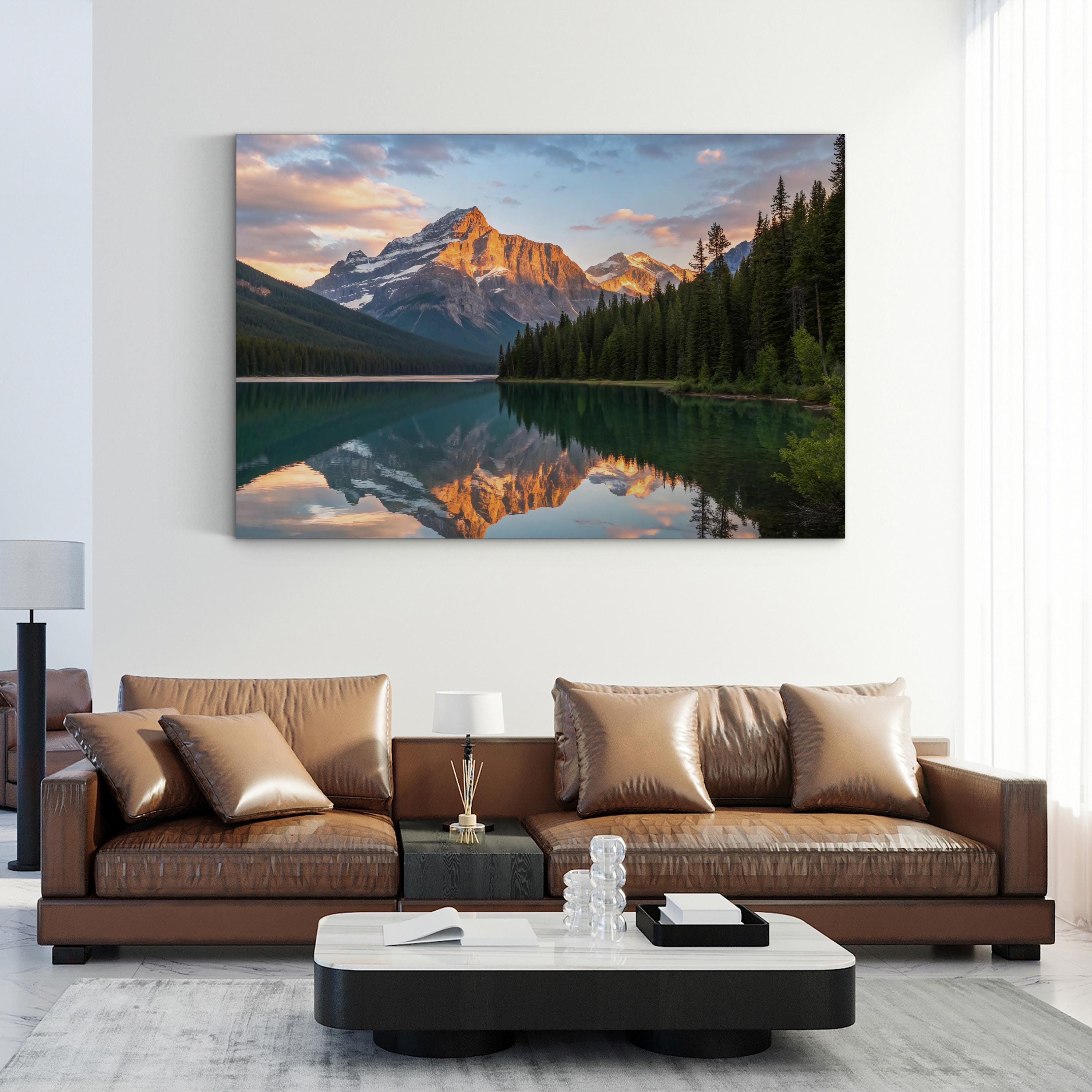 Framed Mountain Lake Reflection – Vintage Photography Wall Art | Coastal Landscape Canvas Print