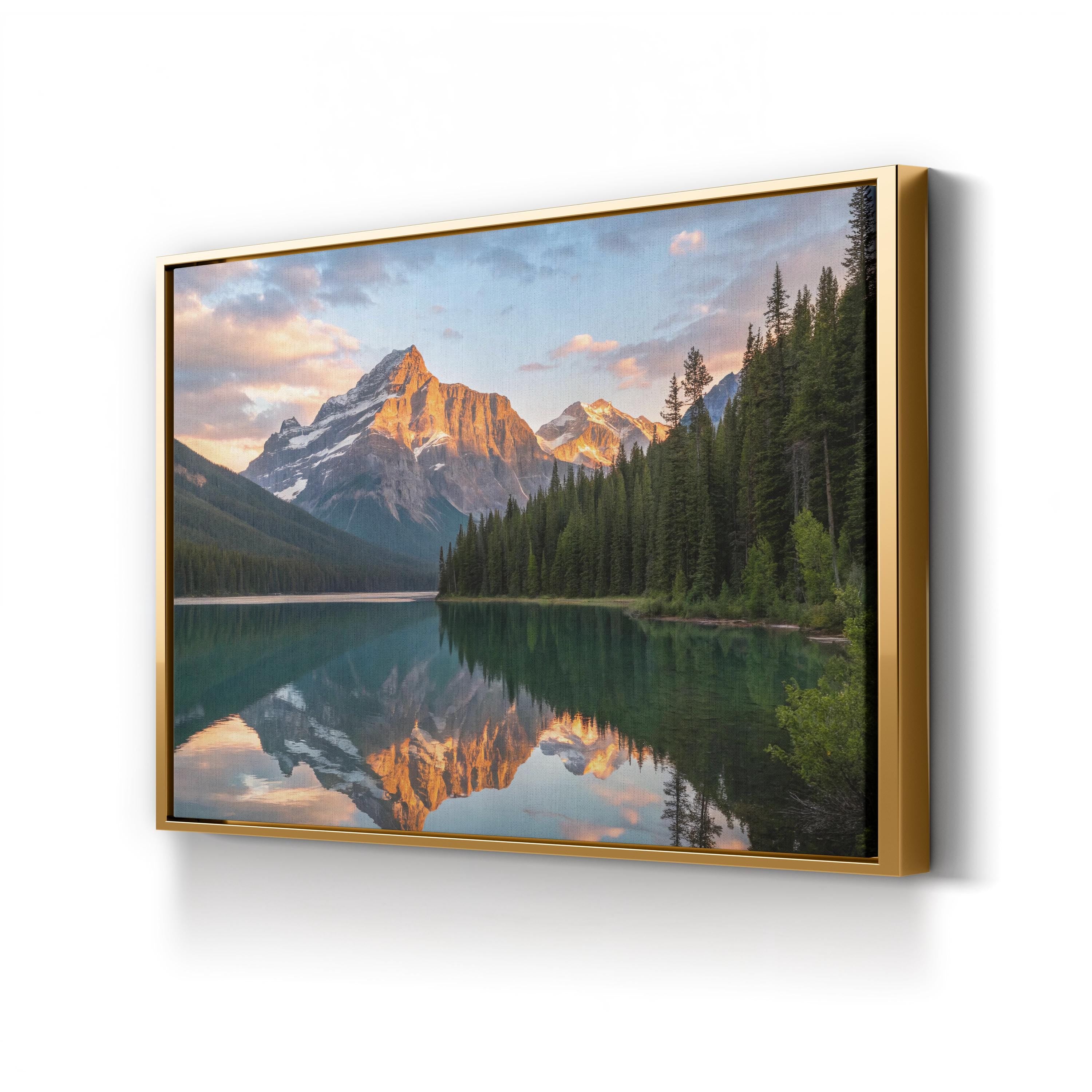 Framed Mountain Lake Reflection – Vintage Photography Wall Art | Coastal Landscape Canvas Print