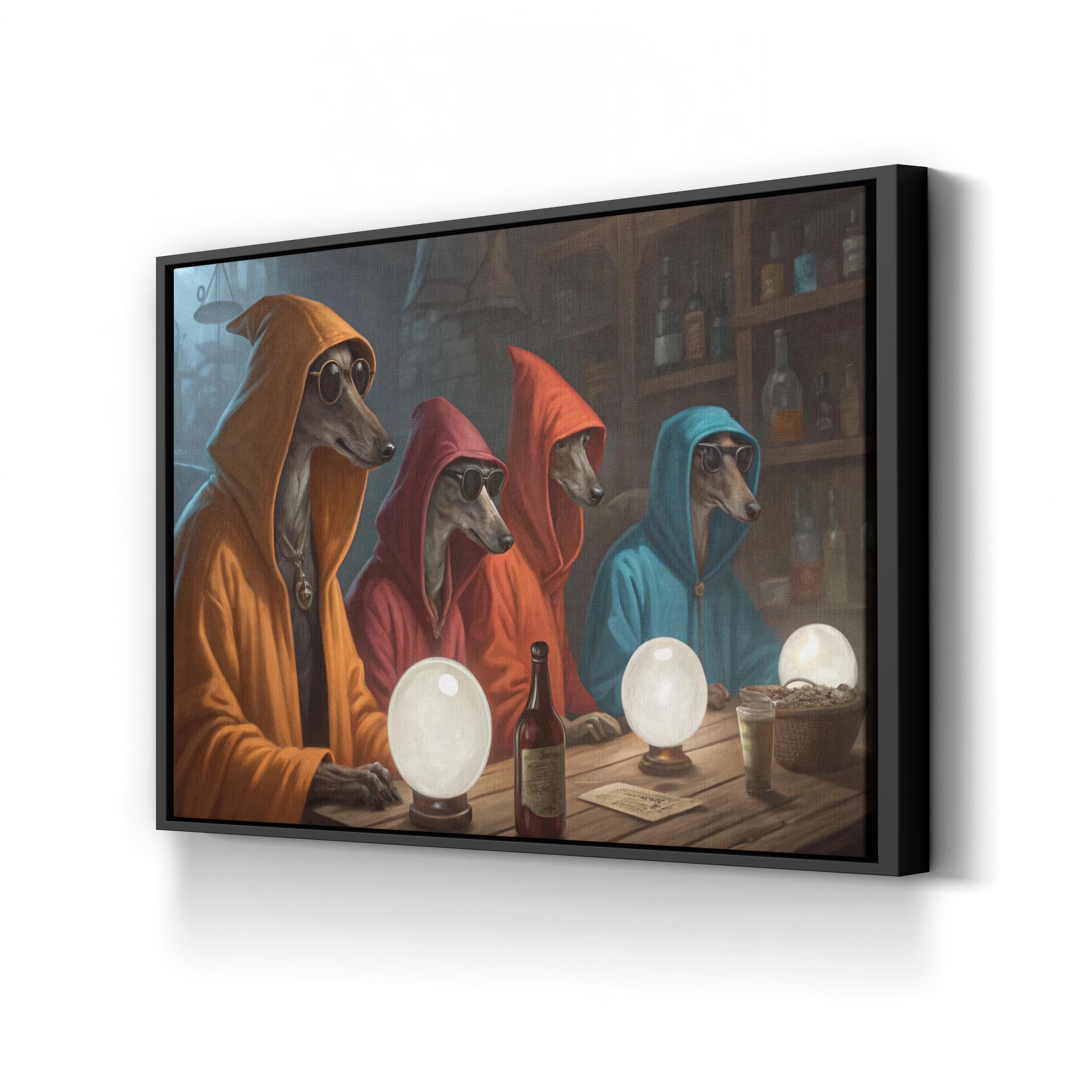 Dogs in Hoodies – Period Illustration Wall Art | Whimsical Animal Canvas Print