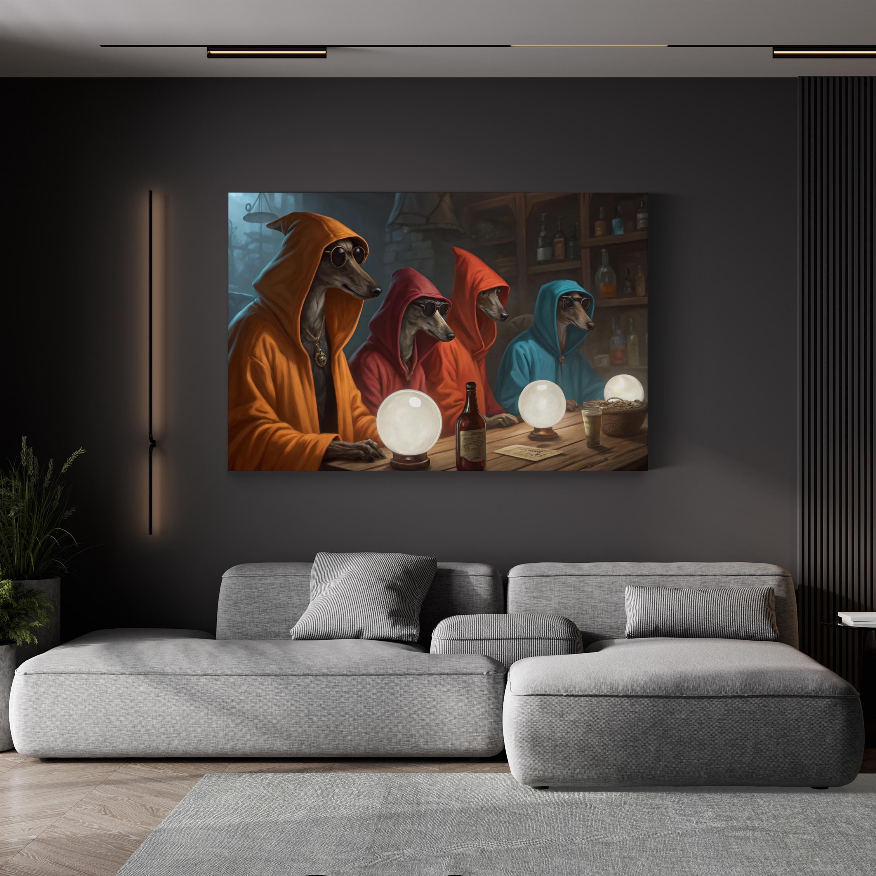 Dogs in Hoodies – Period Illustration Wall Art | Whimsical Animal Canvas Print