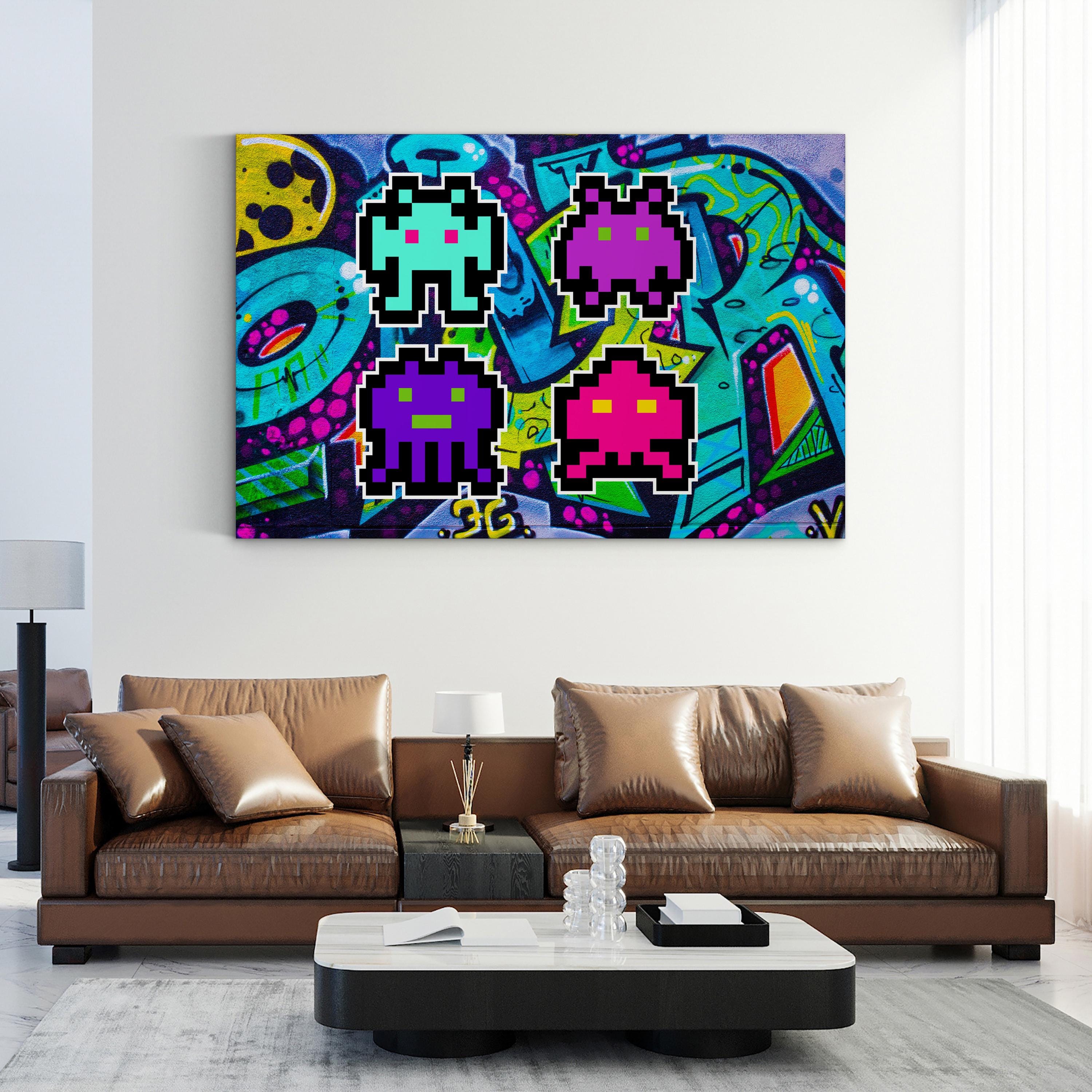 Space Invaders Graffiti Pop Art Wall Art — Retro Gaming Canvas Print