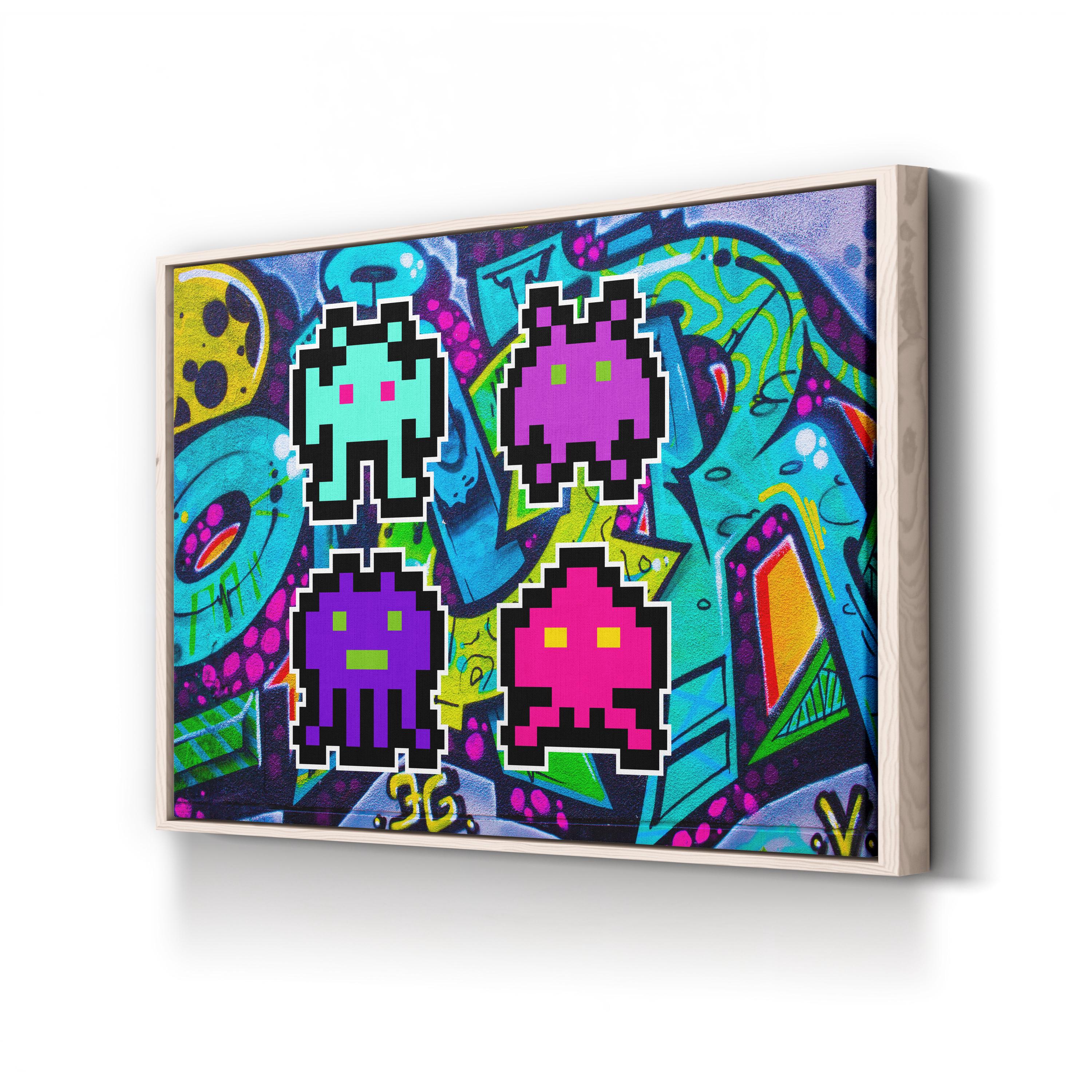 Space Invaders Graffiti Pop Art Wall Art — Retro Gaming Canvas Print