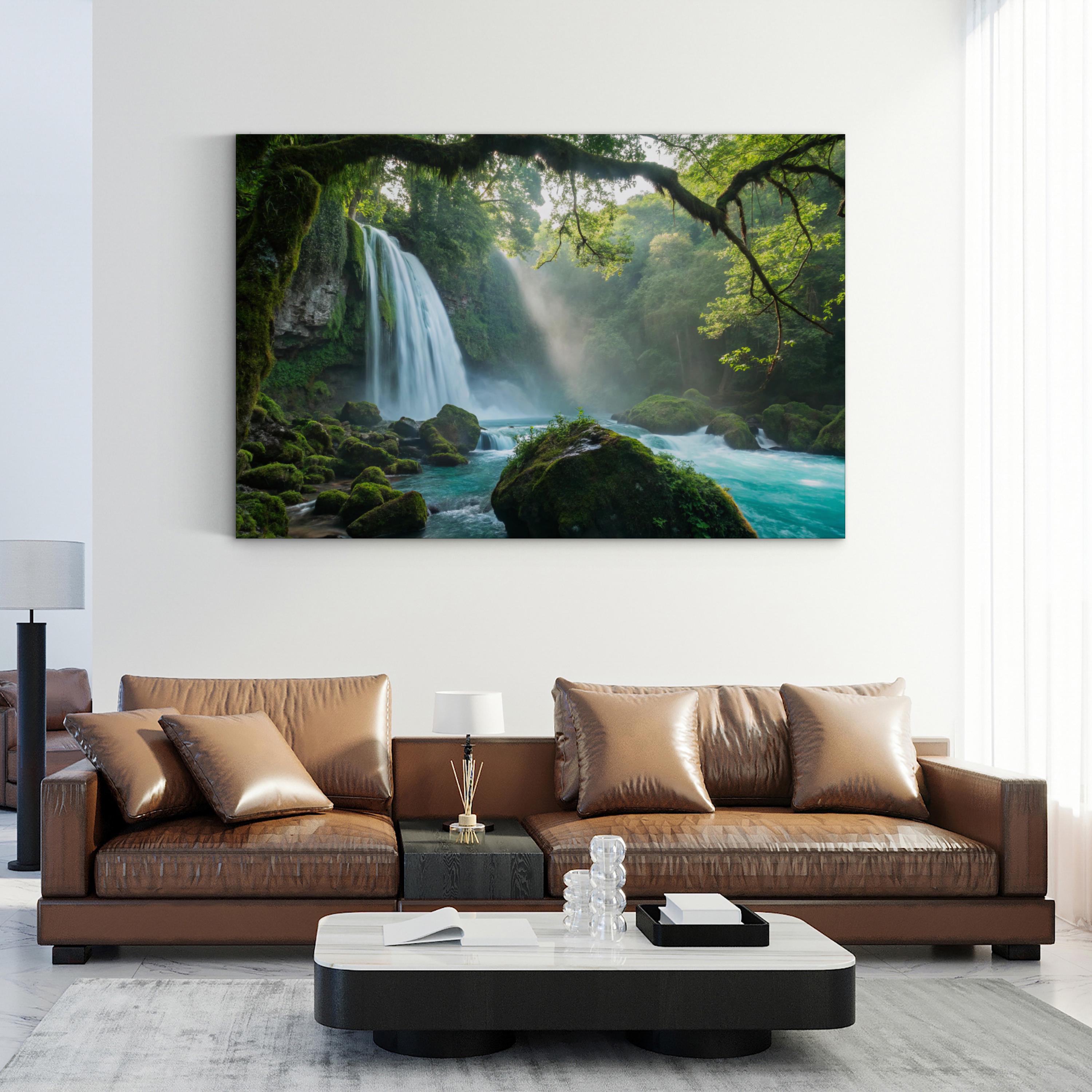 Majestic Waterfall Green Forest – Vintage Photography Wall Art | Landscape Canvas Print