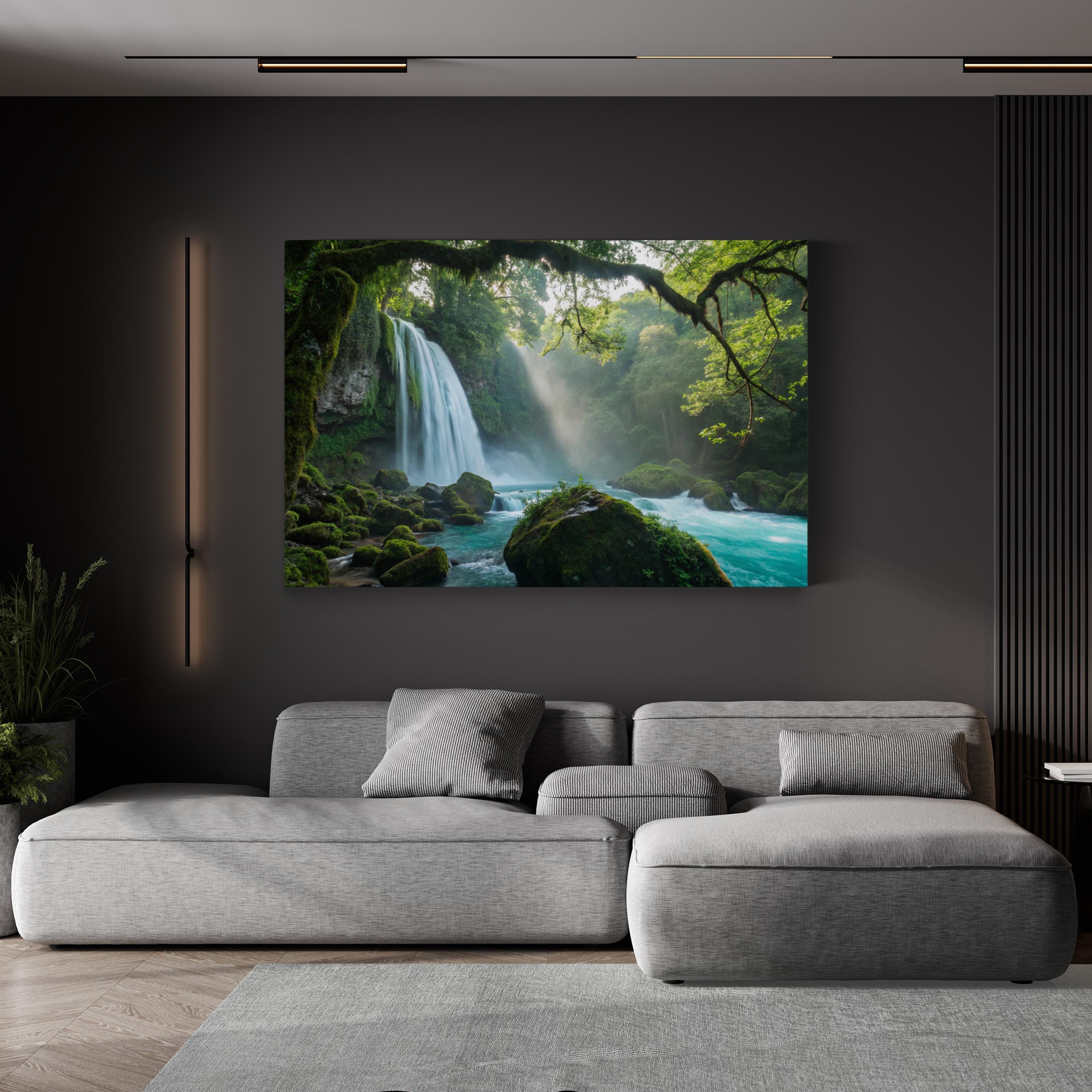 Majestic Waterfall Green Forest – Vintage Photography Wall Art | Landscape Canvas Print