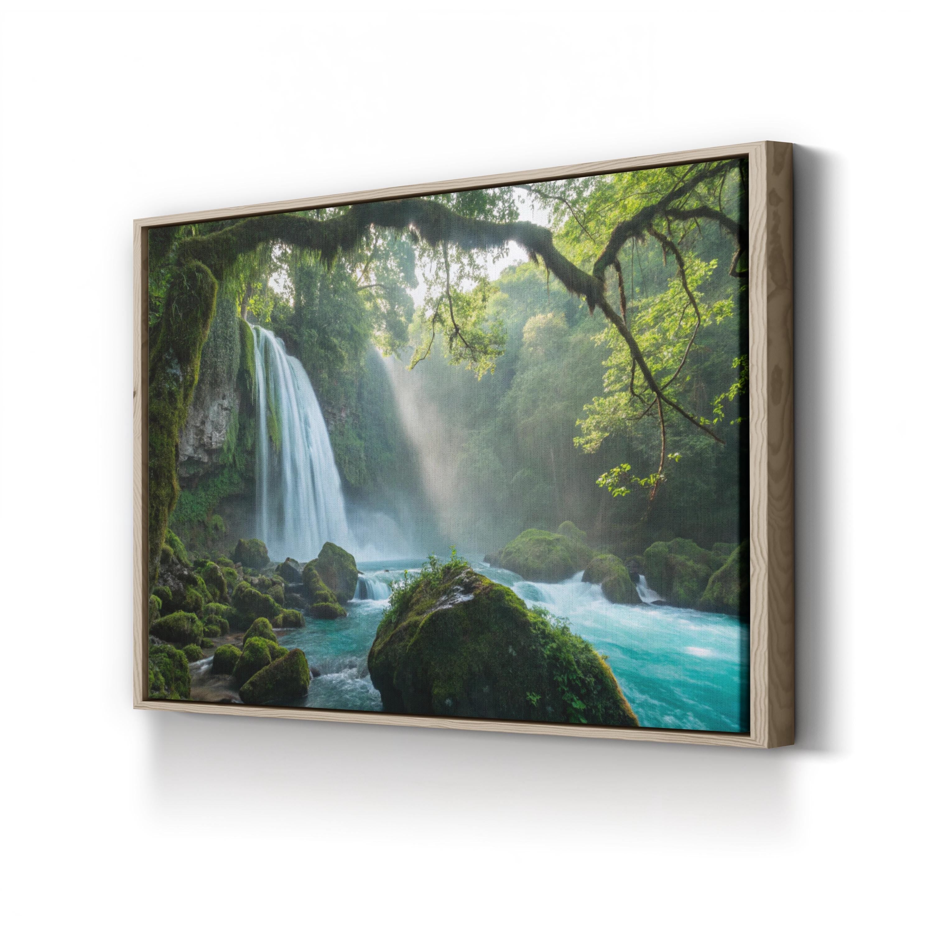 Majestic Waterfall Green Forest – Vintage Photography Wall Art | Landscape Canvas Print