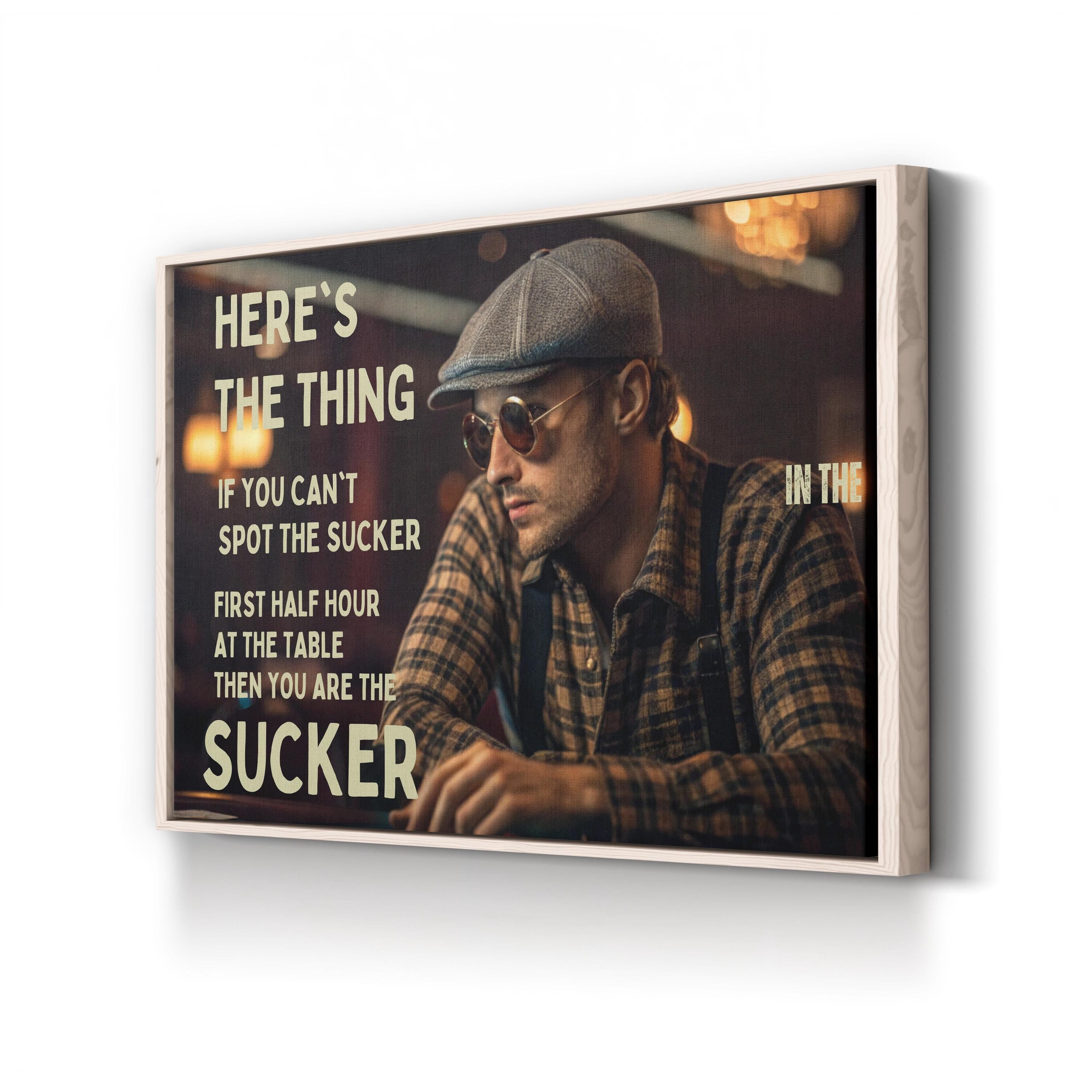 Spot the Sucker Wall Art | Witty Poker Quote Black Canvas Print