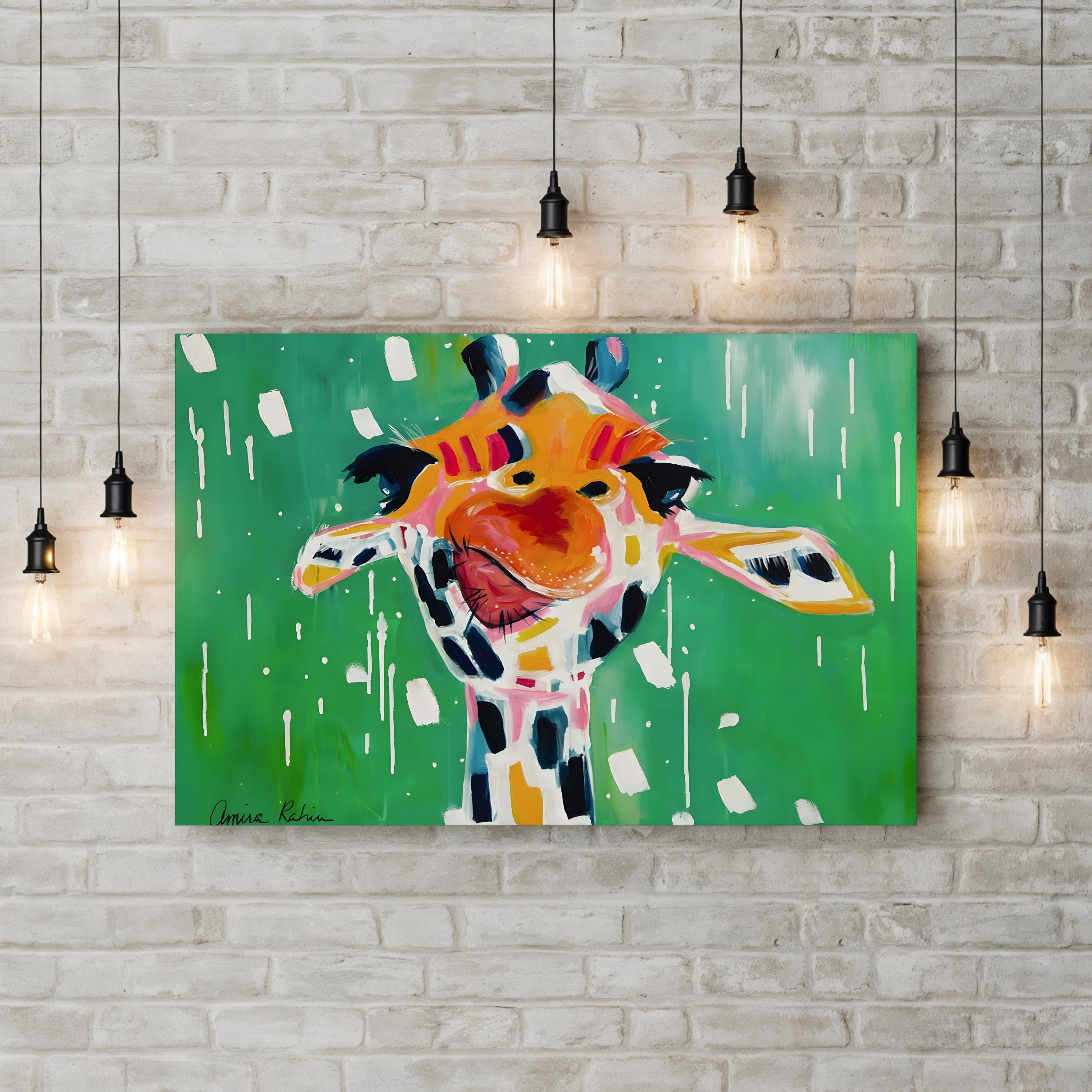 Gino 2015 Expressionist Giraffe – Period Illustration Wall Art | Abstract Animal Canvas Print