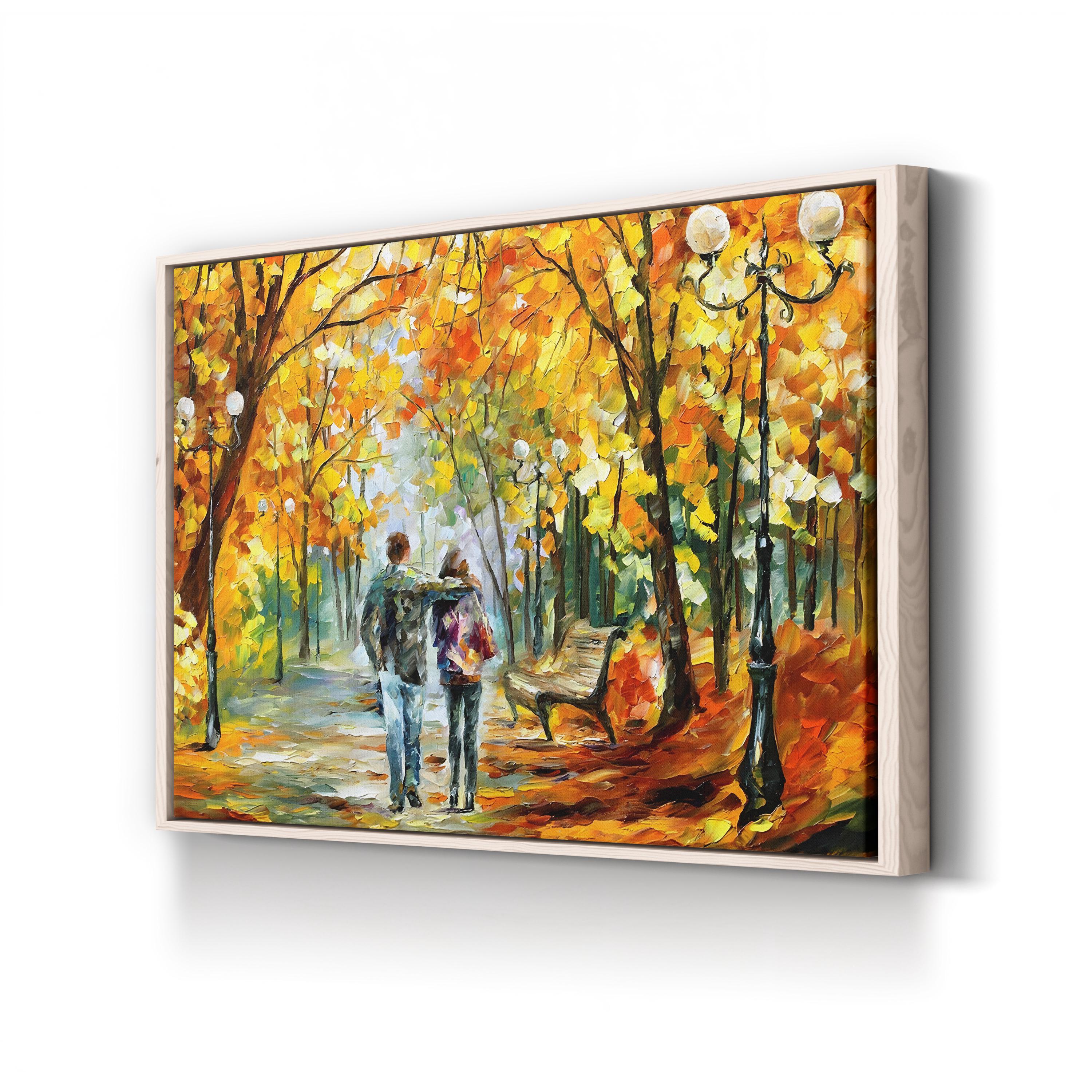 Autumn Walk Park Sunset – Period Illustration Wall Art | Warm Fall Landscape Canvas Print