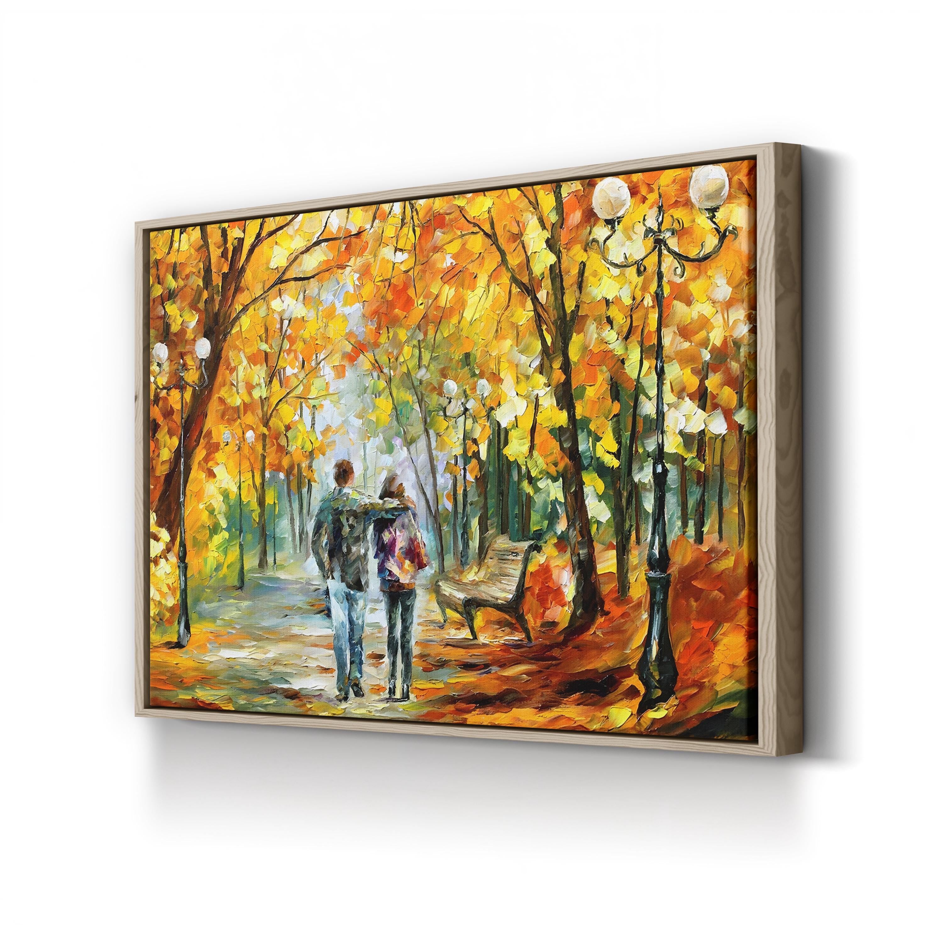 Autumn Walk Park Sunset – Period Illustration Wall Art | Warm Fall Landscape Canvas Print