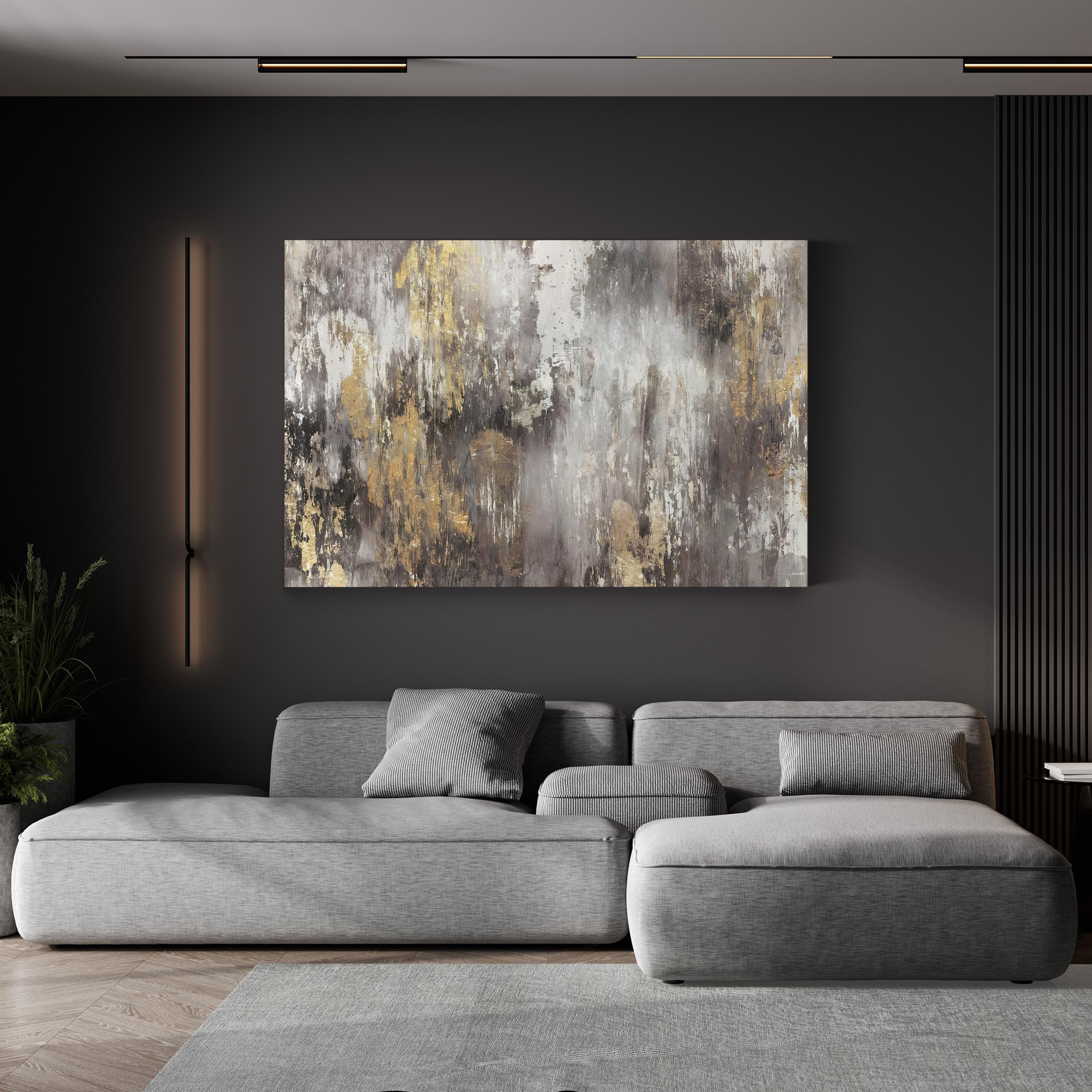 Gold Ikat Wall Art | Contemporary Abstract Ikat Pattern Canvas by PI Galerie