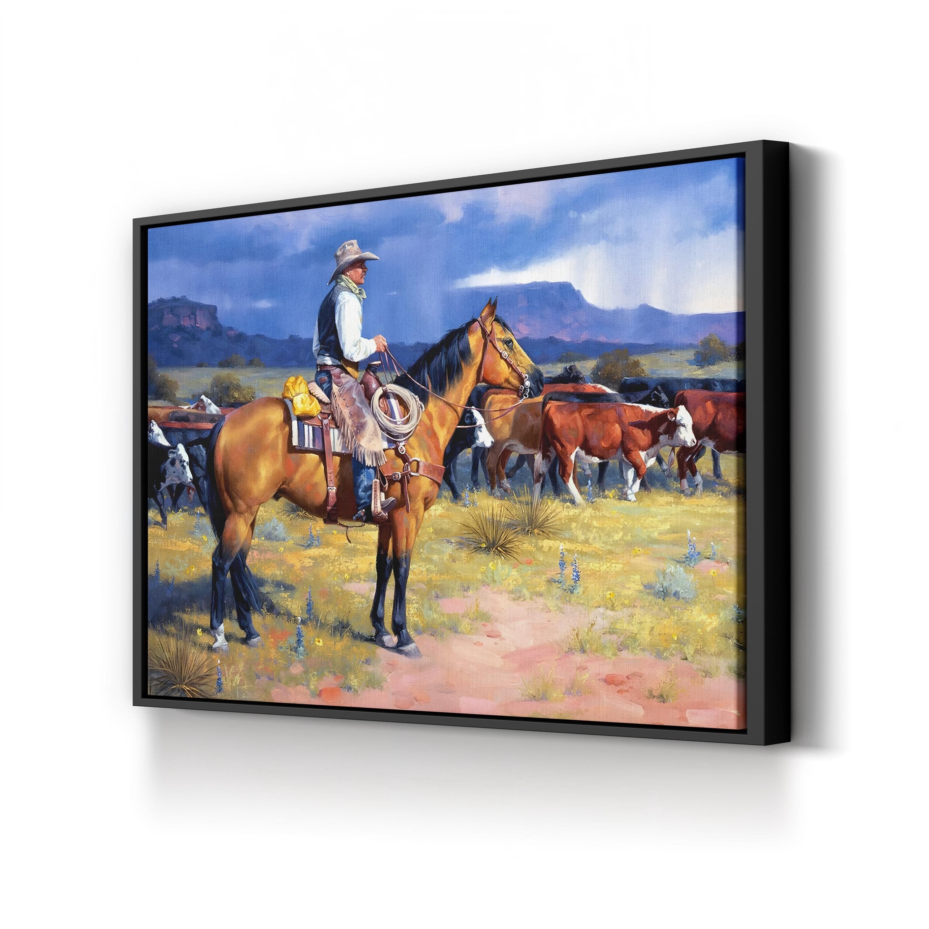 Great American Cowboy – Framed Western Landscape Canvas Art by Jack Sorenson