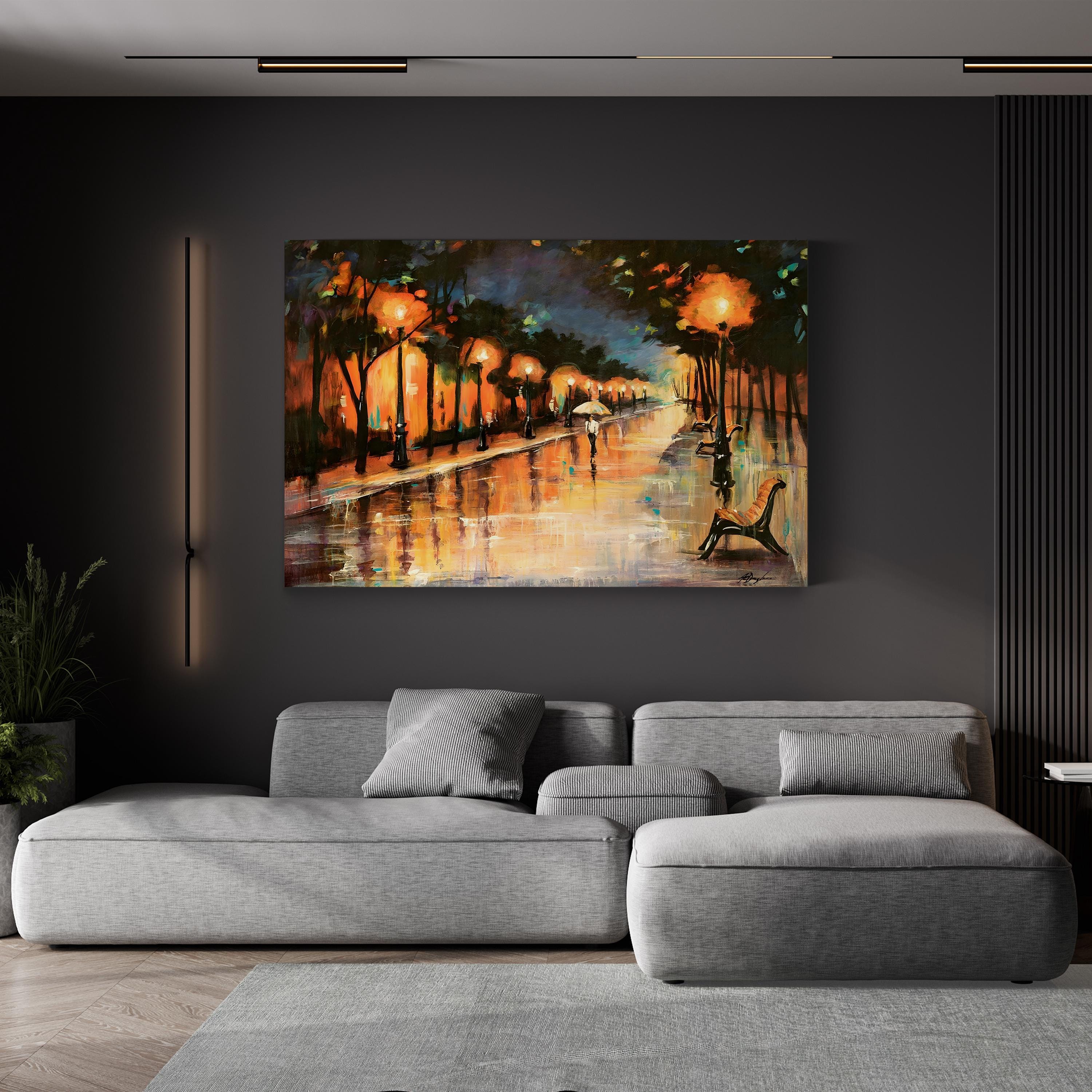 Halos In The Rain Wall Art by Farrell Douglass – Contemporary Figurative Urban Painting Print