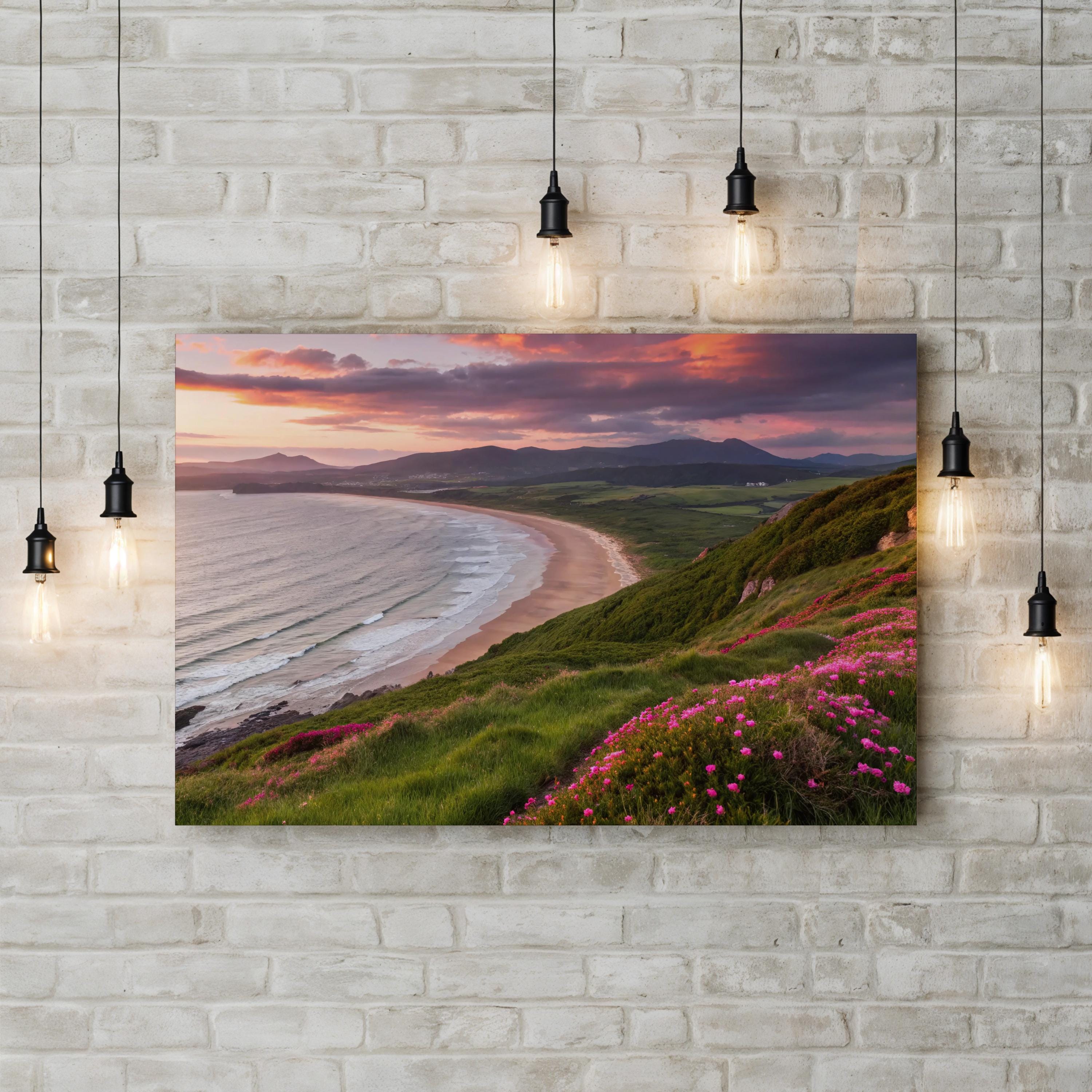 Coastal Beach Landscape — Modern Ocean Shoreline Canvas Wall Art