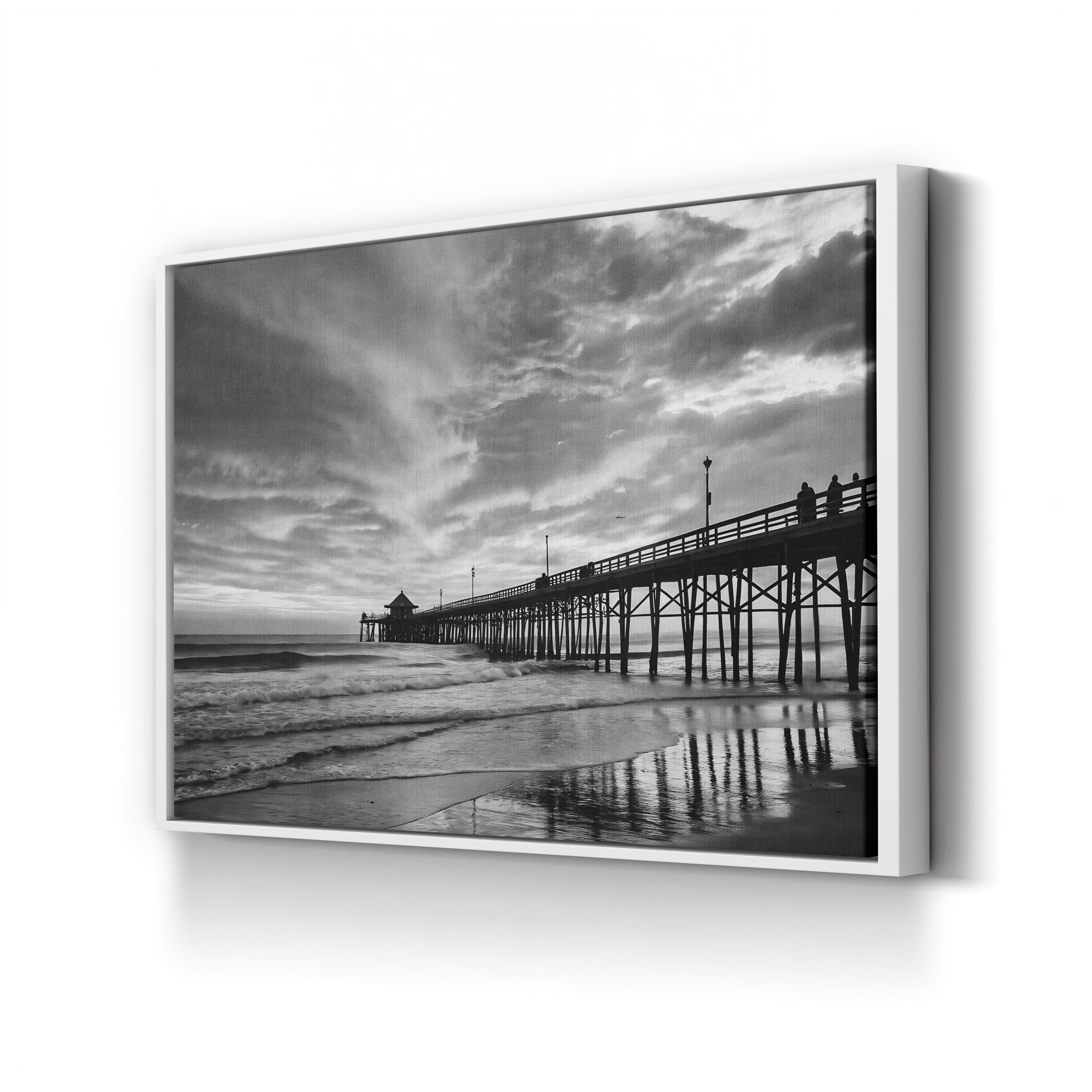 Black & White Pier Sunset – Vintage Photography Wall Art | Coastal Seascape Canvas Print