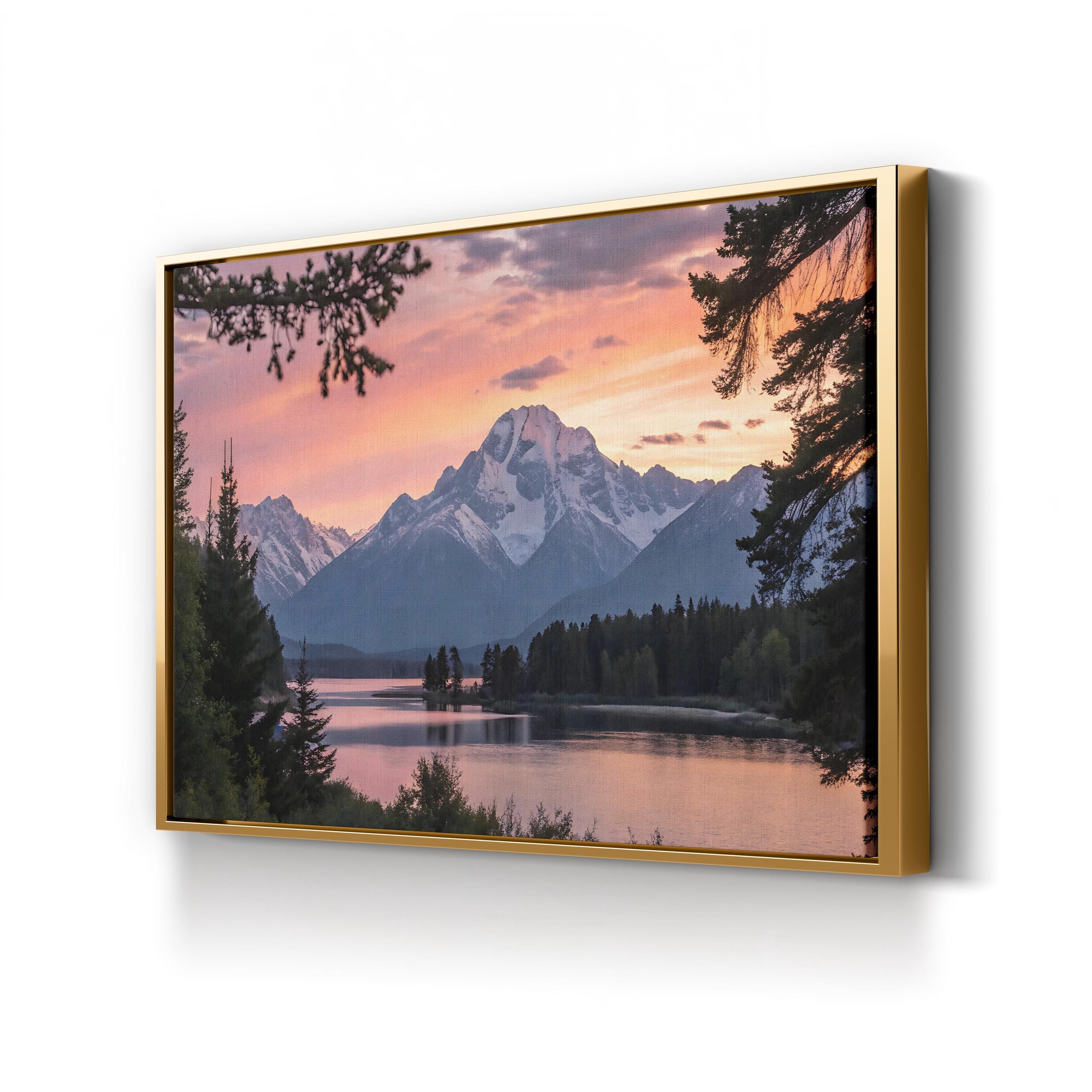 Mountain Lake Sunset Reflection – Vintage Photography Wall Art | Framed Landscape Canvas Print