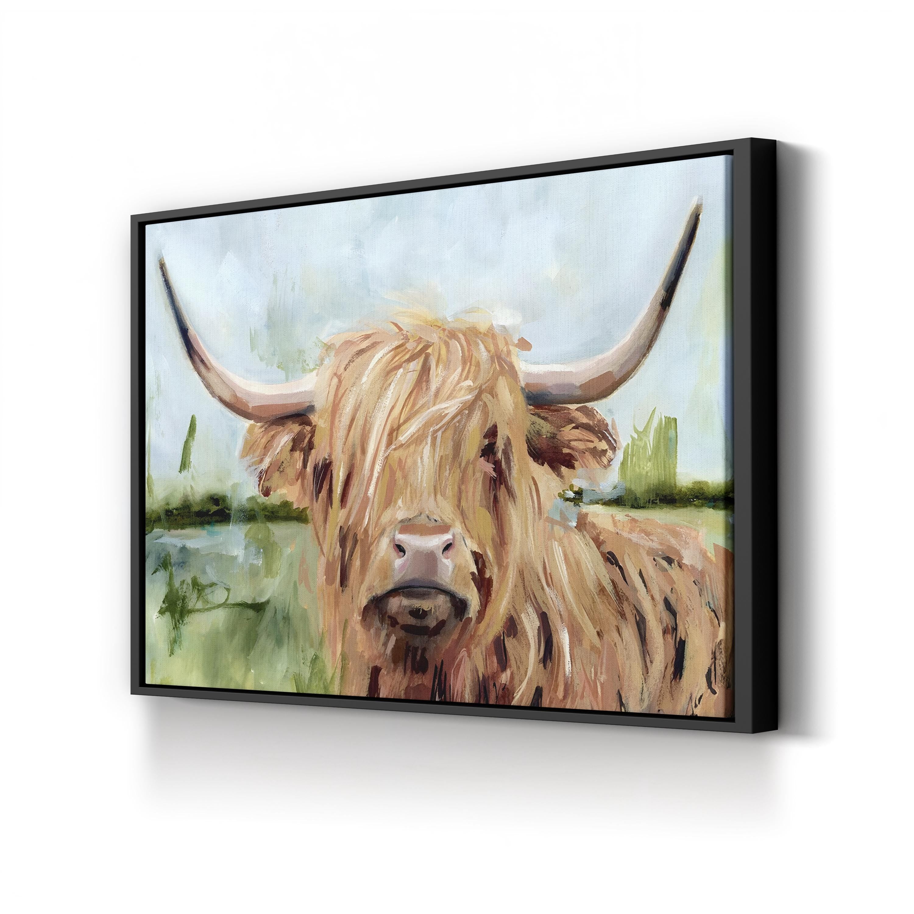 Highland Grazer I Canvas Wall Art | Framed Highland Cow Landscape by Victoria Borges