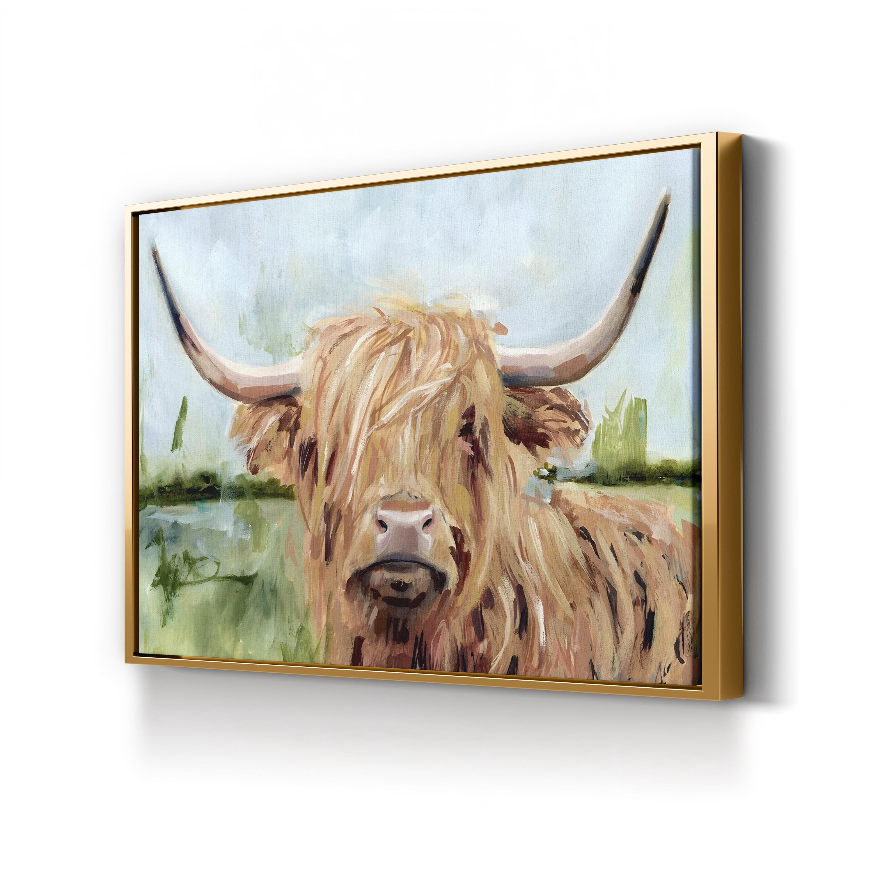 Highland Grazer I Canvas Wall Art | Framed Highland Cow Landscape by Victoria Borges