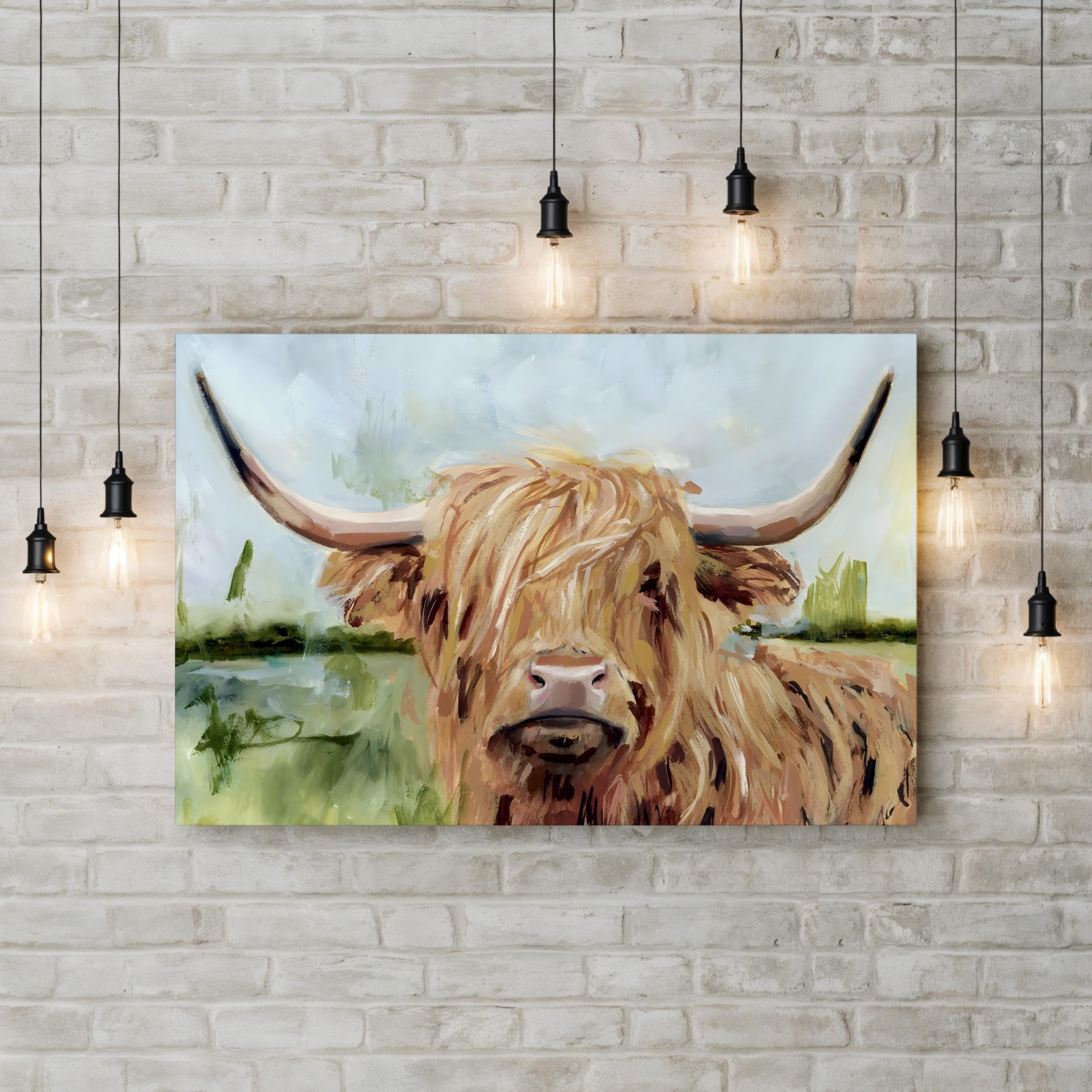 Highland Grazer I Canvas Wall Art | Framed Highland Cow Landscape by Victoria Borges