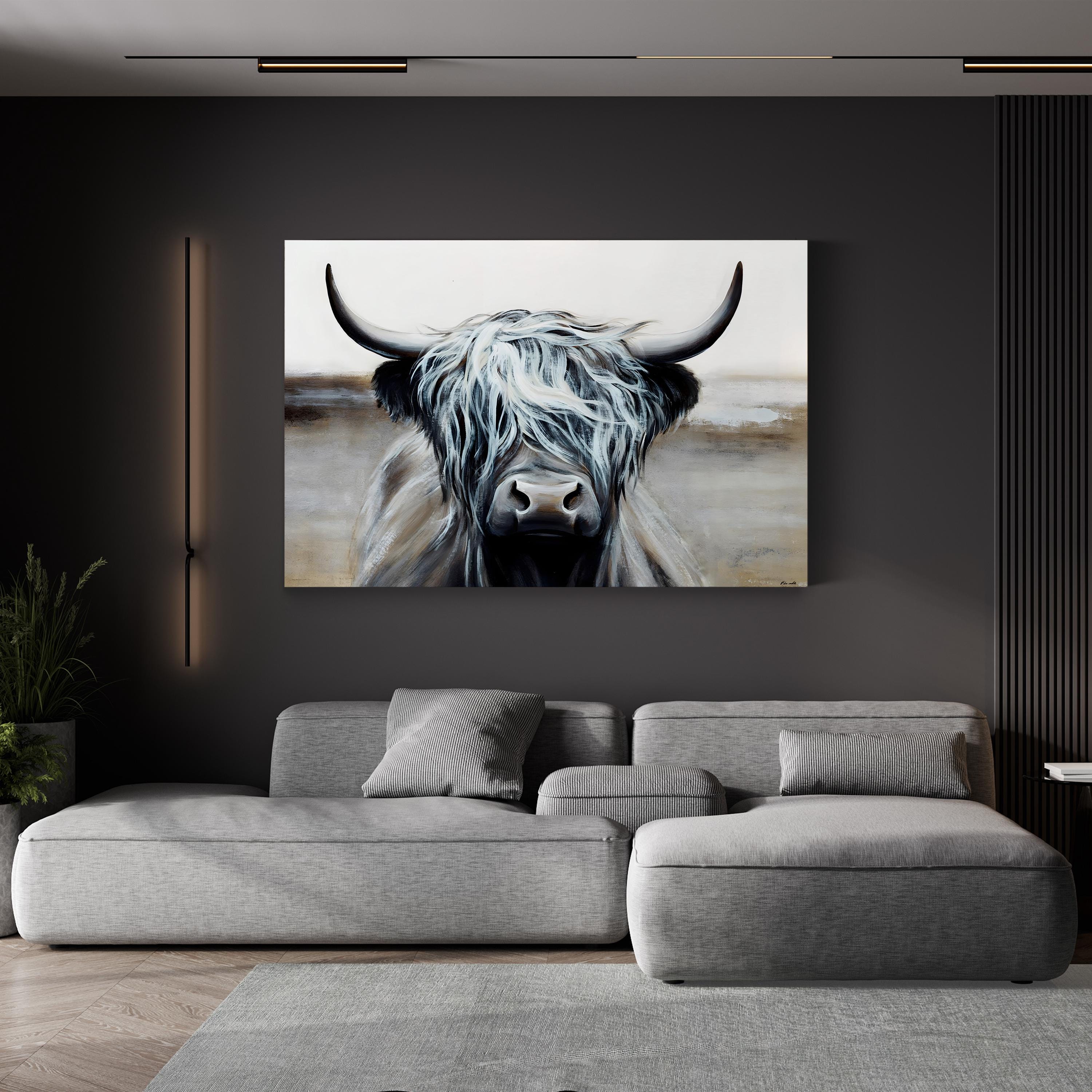Highlighted Hair Highland Cow Canvas Wall Art | Rustic Farmhouse Animal Art by Sydney Edmunds