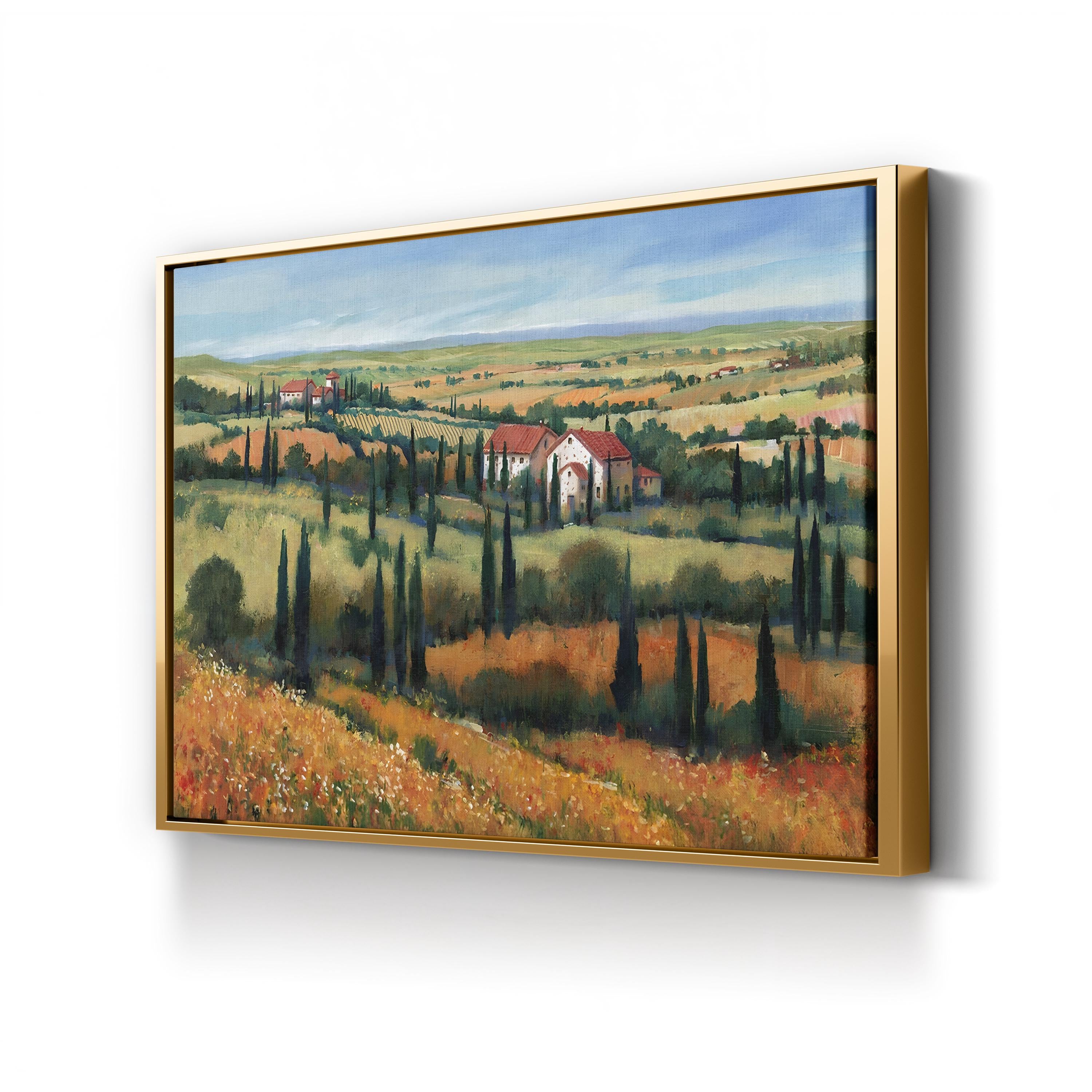 Tuscany Vineyard Canvas Art: Italy Landscape Painting, Farmhouse Wall Decor