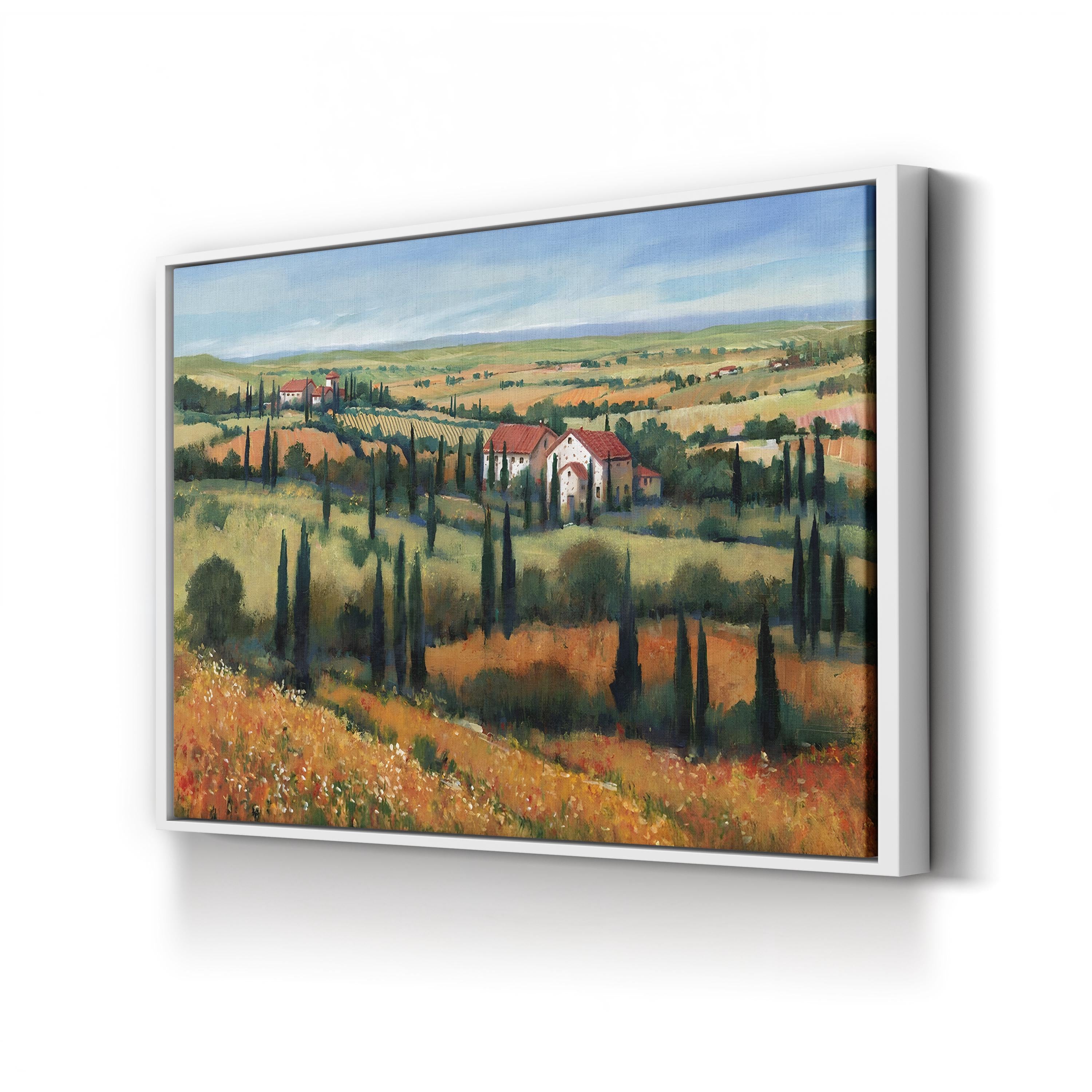 Tuscany Vineyard Canvas Art: Italy Landscape Painting, Farmhouse Wall Decor