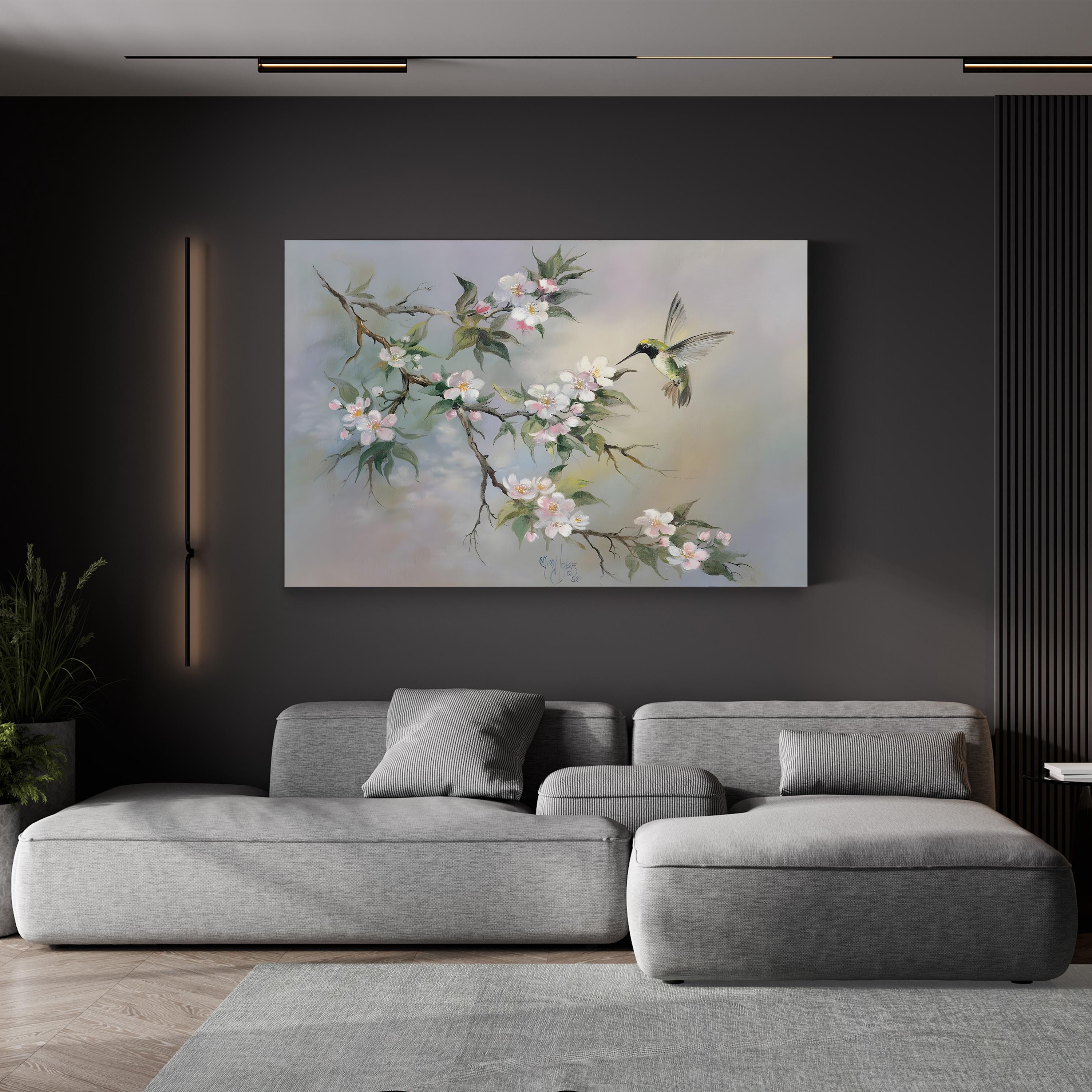 Hummingbird Wall Art by Mimi Jobe | Contemporary Floral Nature Canvas