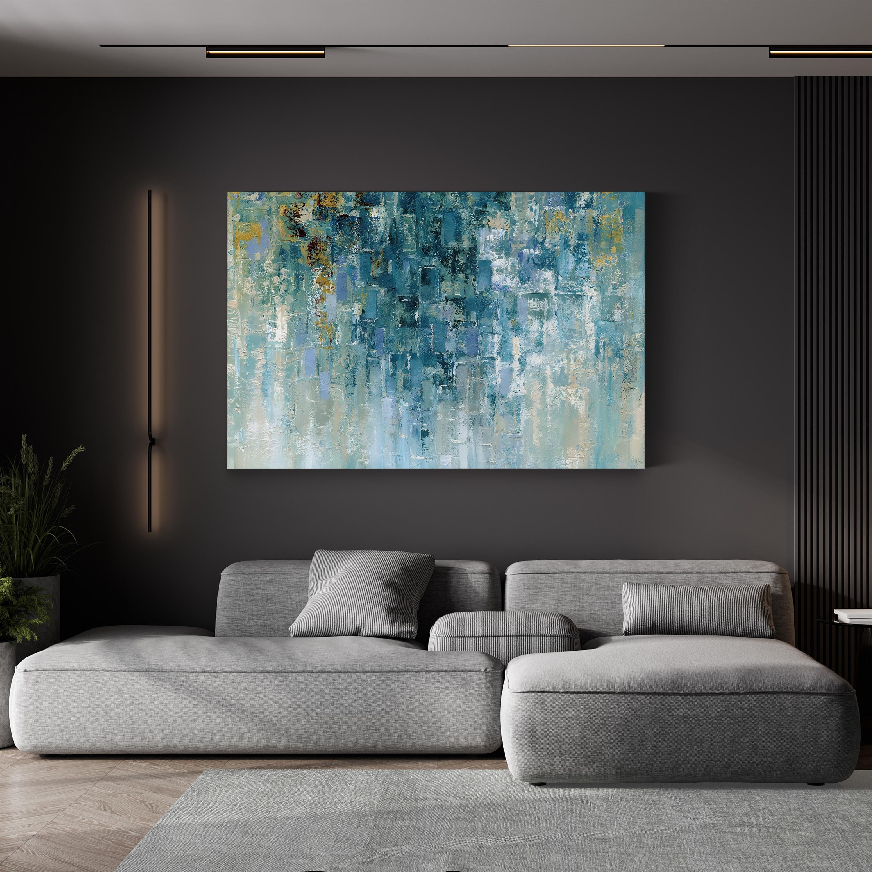 I Love the Rain Wall Art – Contemporary Abstract Blue Artwork