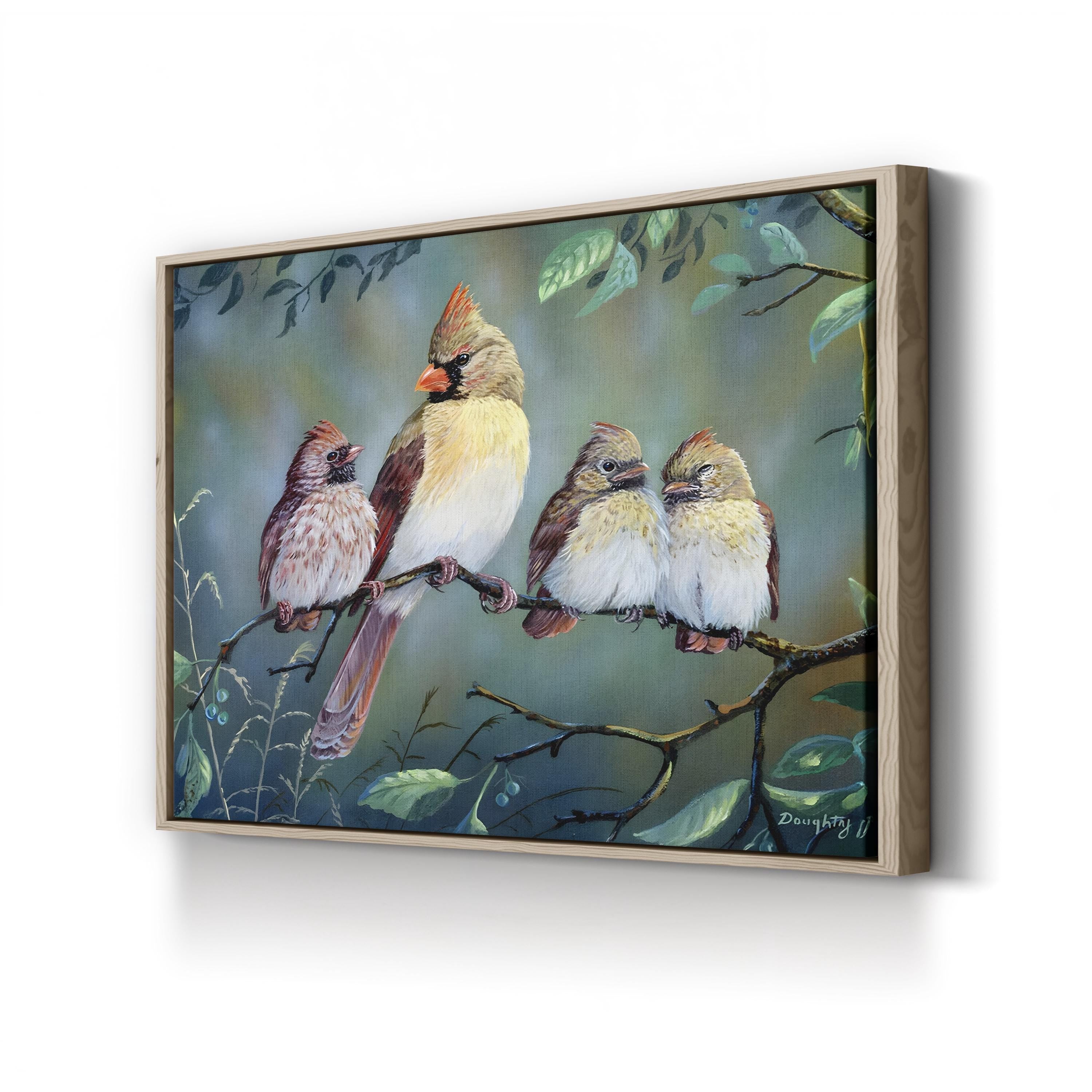 In Trouble Again Wall Art by Terry Doughty – Vintage Cardinal Bird Family Wildlife Canvas
