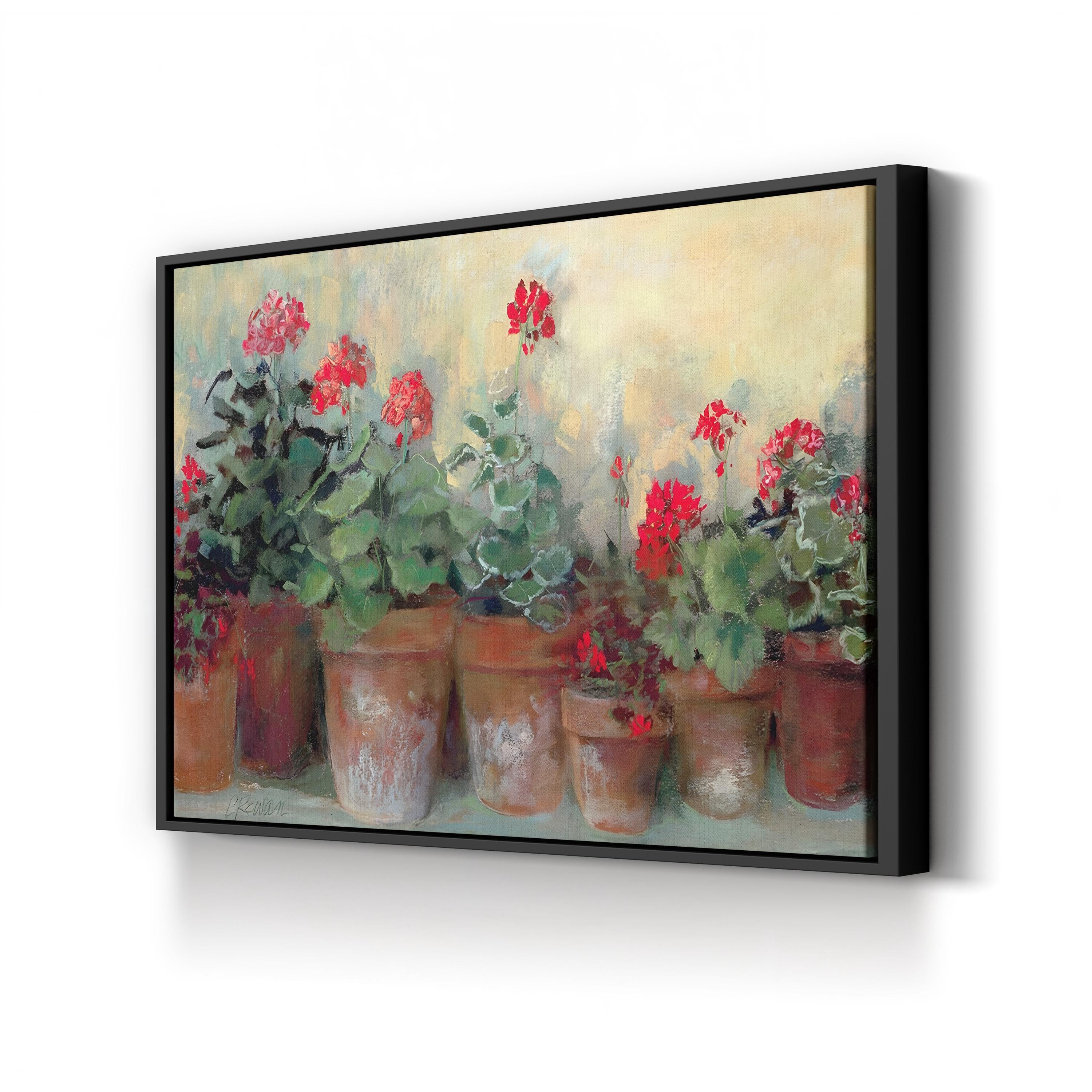 Geraniums in Bloom – Period Illustration Wall Art | Vibrant Floral Canvas Print