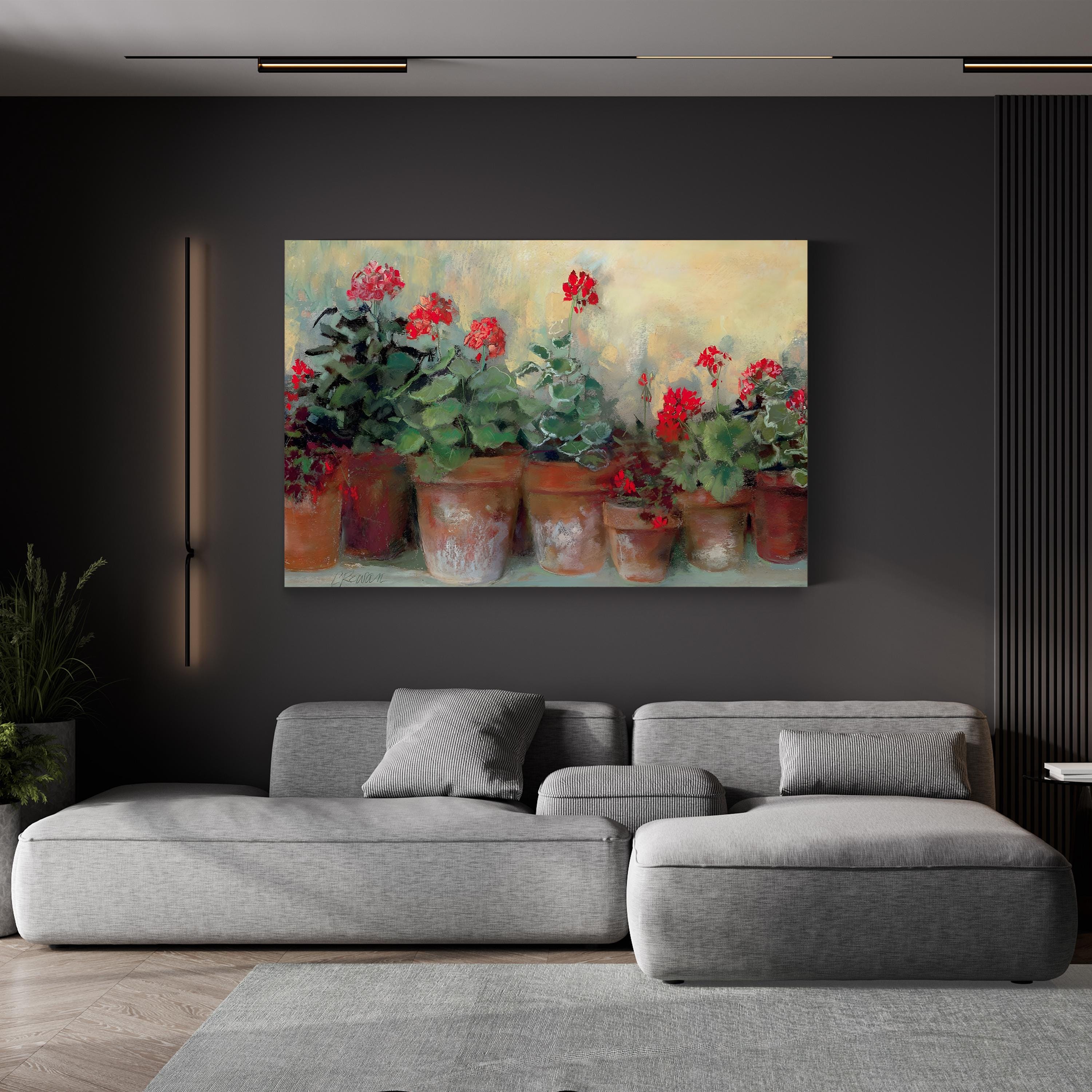 Geraniums in Bloom – Period Illustration Wall Art | Vibrant Floral Canvas Print