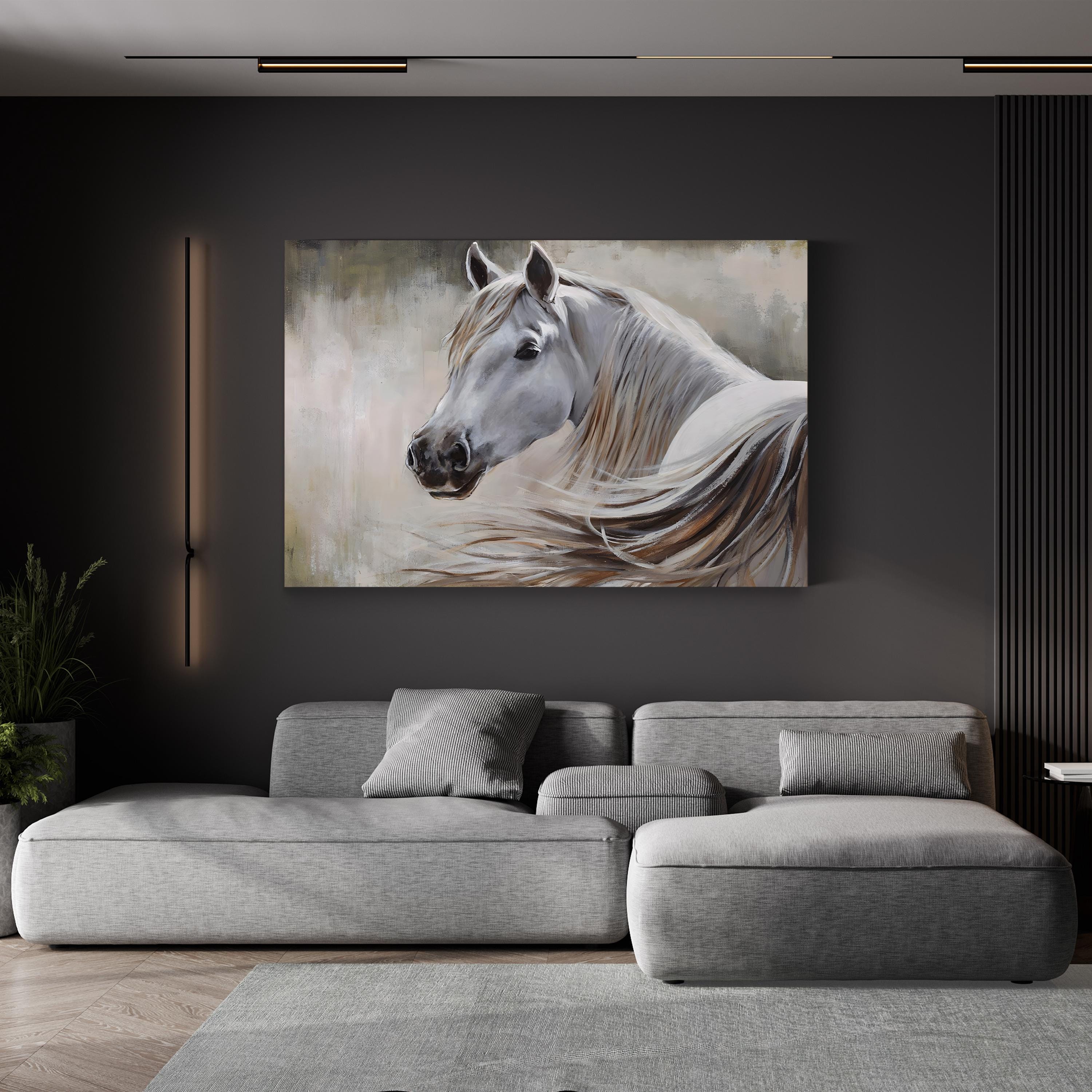 White Horse in Soft Light – Period Illustration Wall Art | Rustic Farmhouse Canvas Print