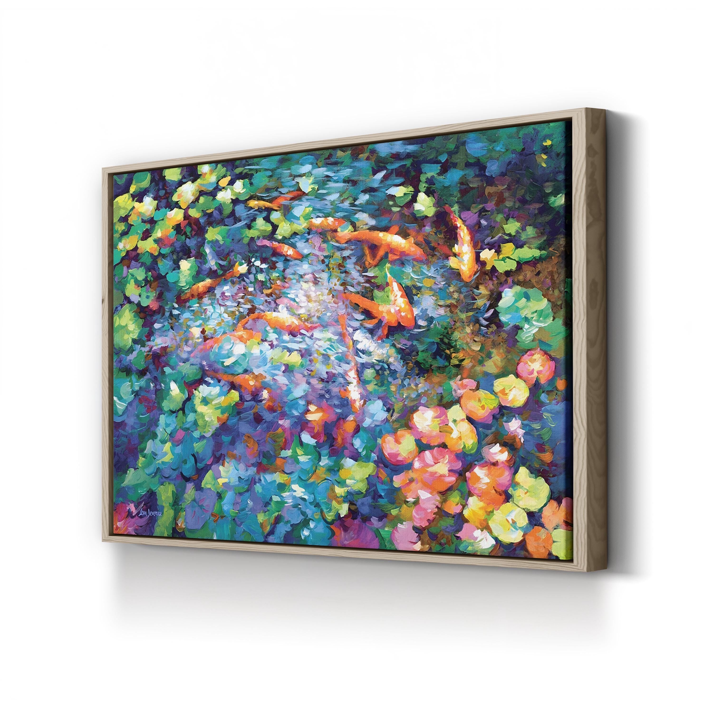 Koi Fish and Water Lilies II Wall Art by Leon Devenice | Contemporary Japanese-Inspired Aquatic Canvas