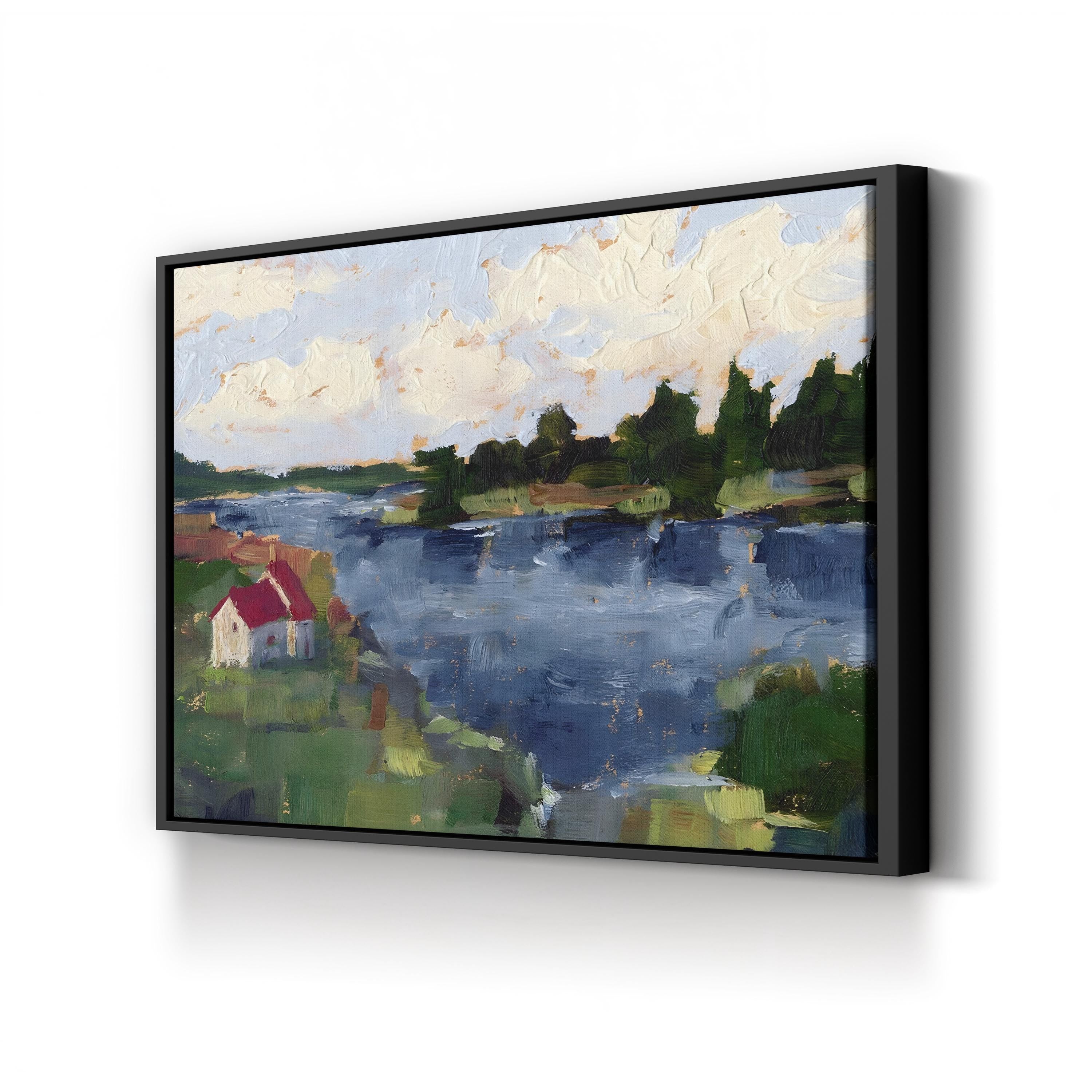 Lakeside Cottages I by Ethan Harper canvas print in Black Framed Canvas