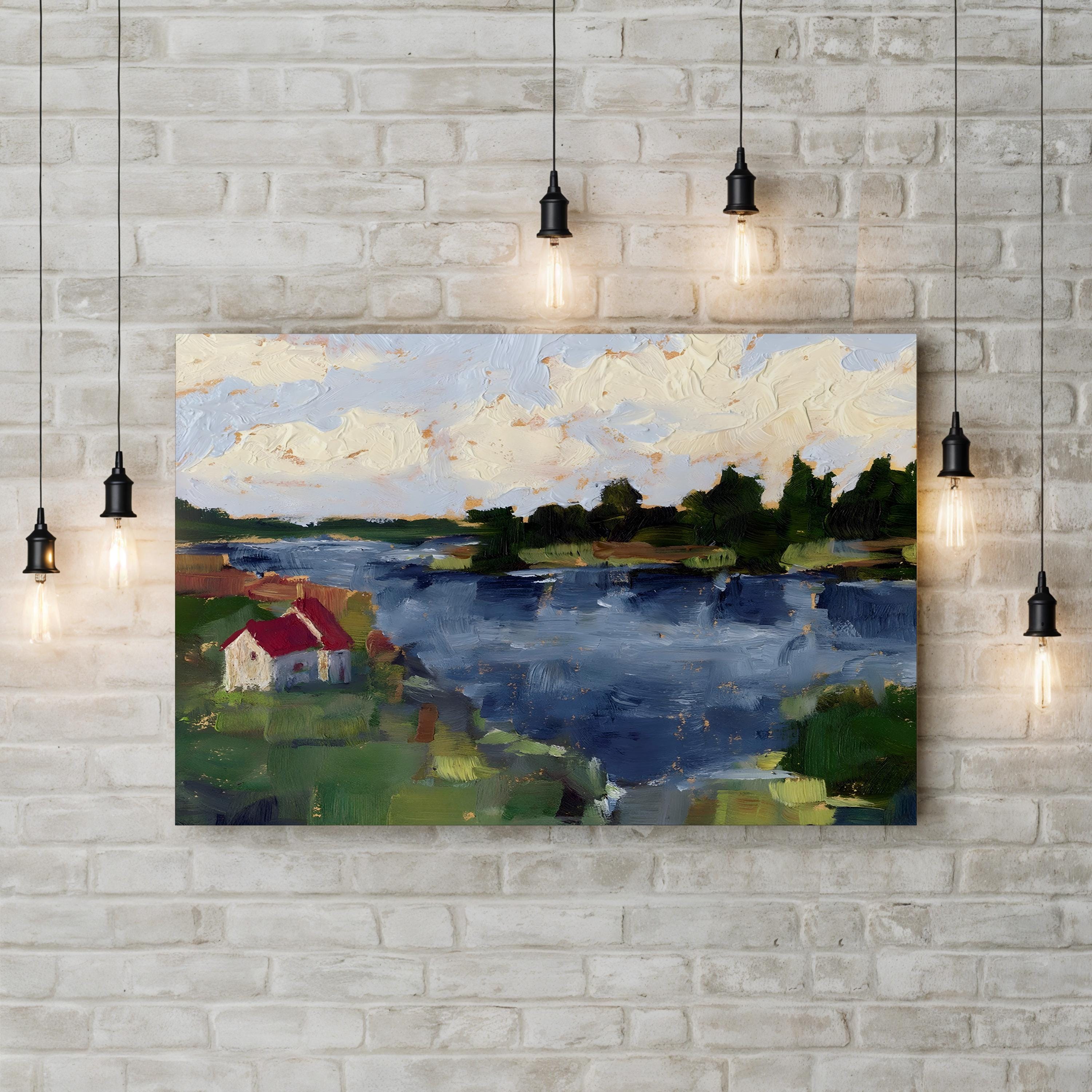 Lakeside Cottages I Wall Art | Lakeside Landscape Canvas by Ethan Harper