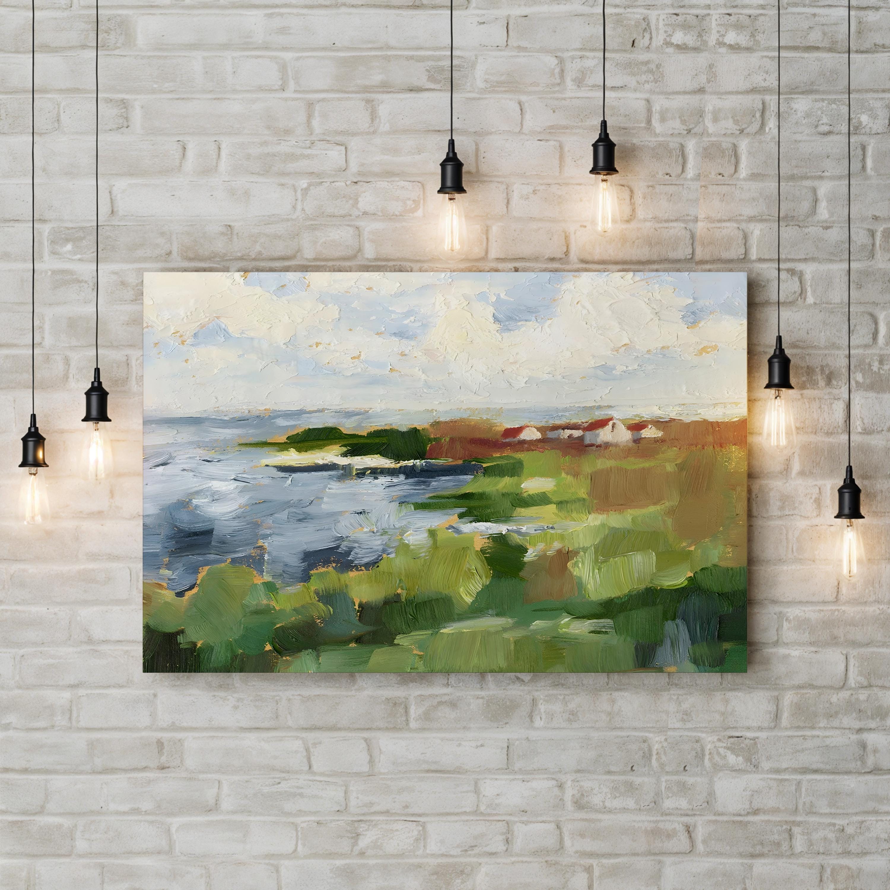 Lakeside Cottages II Wall Art by Ethan Harper | Tranquil Lakeside Landscape Canvas