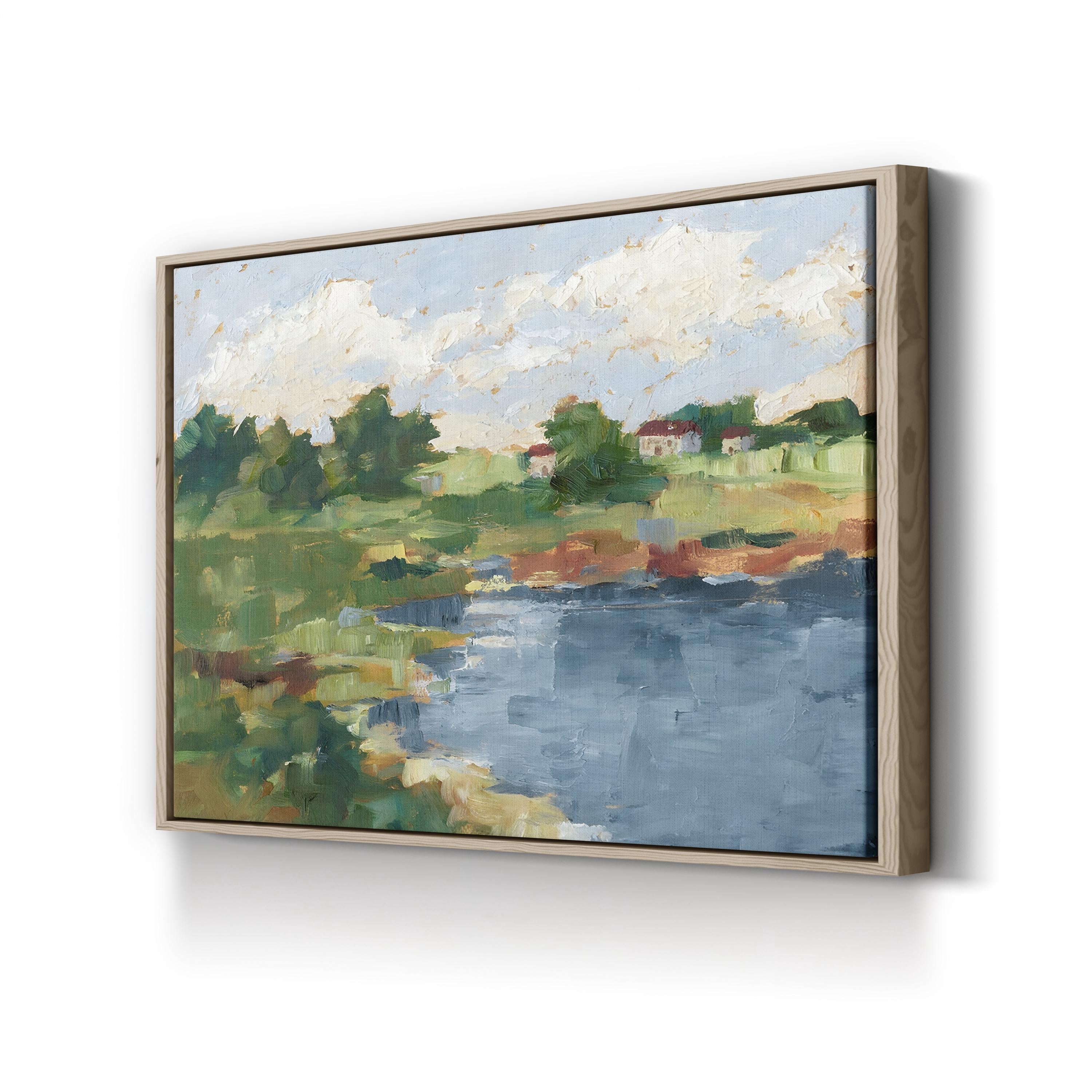 Lakeside Cottages III by Ethan Harper canvas print in oak frame