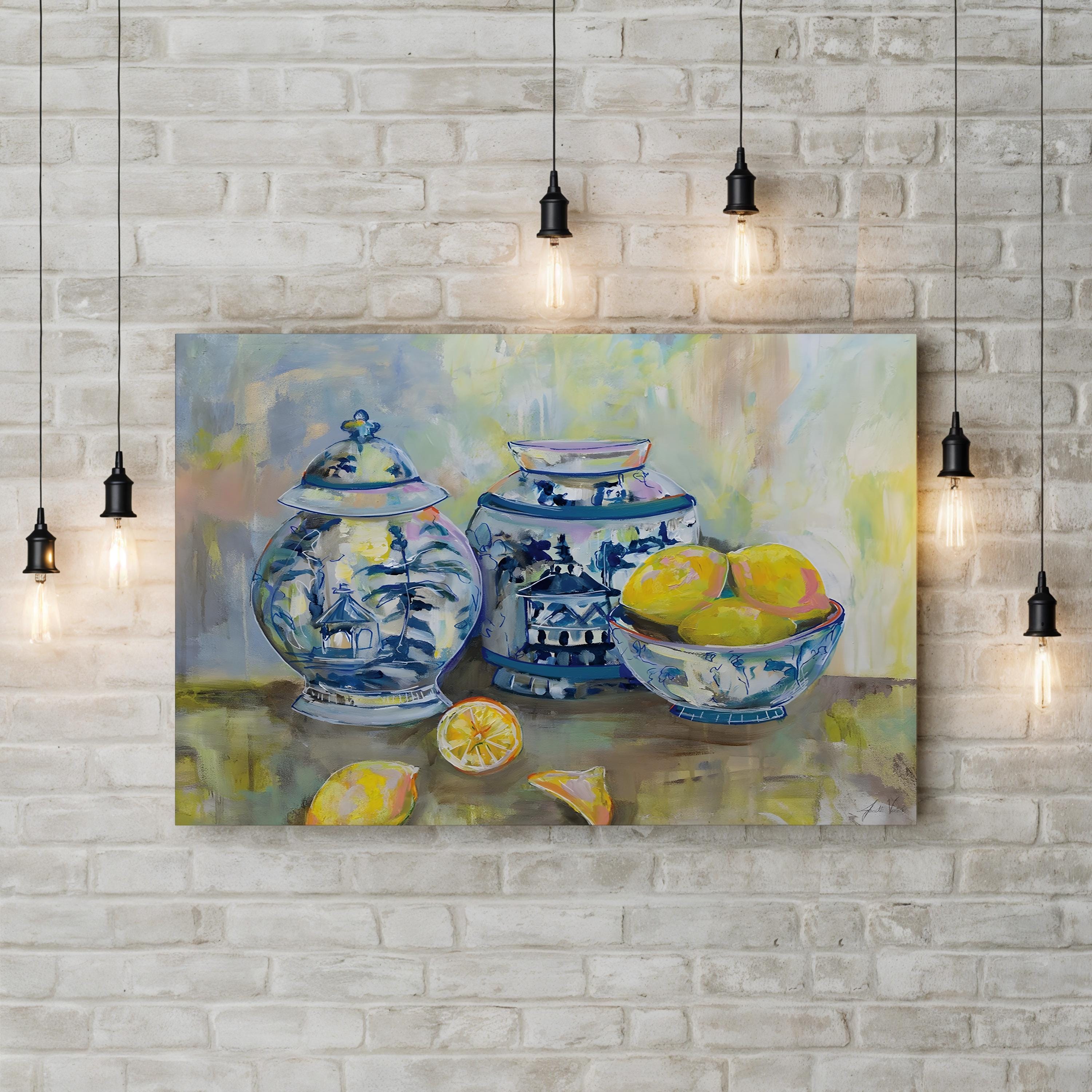 Lemon Life Wall Art by Jeanette Vertentes | Vibrant Citrus Still Life Canvas