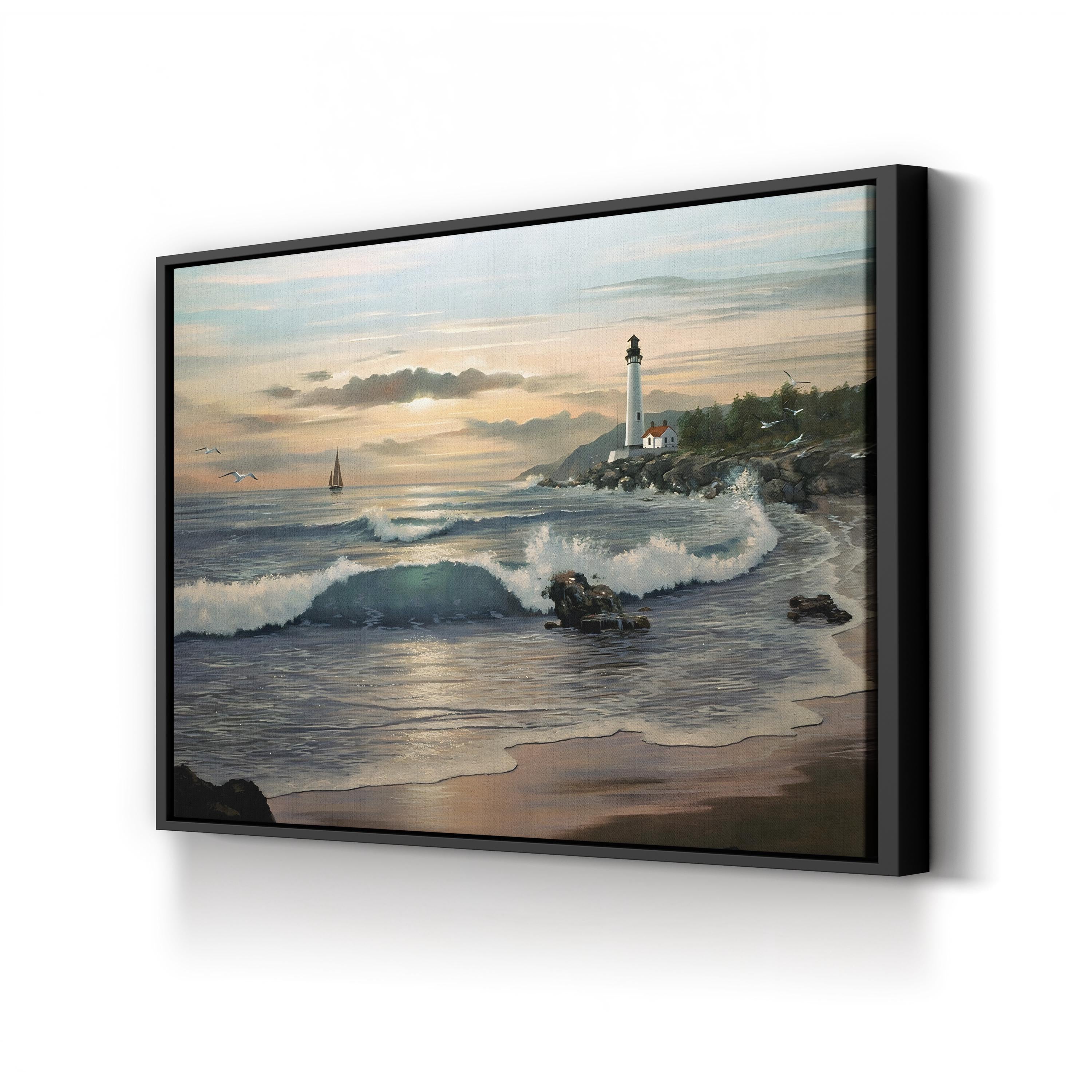 Lighthouse at Dusk – Contemporary Coastal Seascape Canvas Wall Art by Thomas Linker