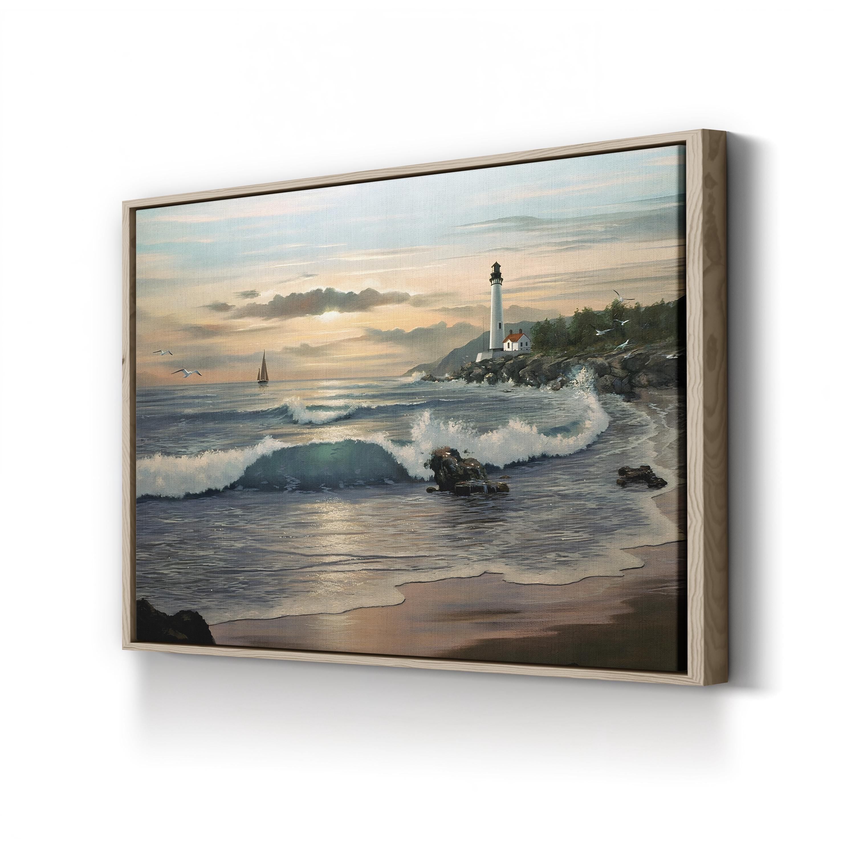 Lighthouse at Dusk – Contemporary Coastal Seascape Canvas Wall Art by Thomas Linker