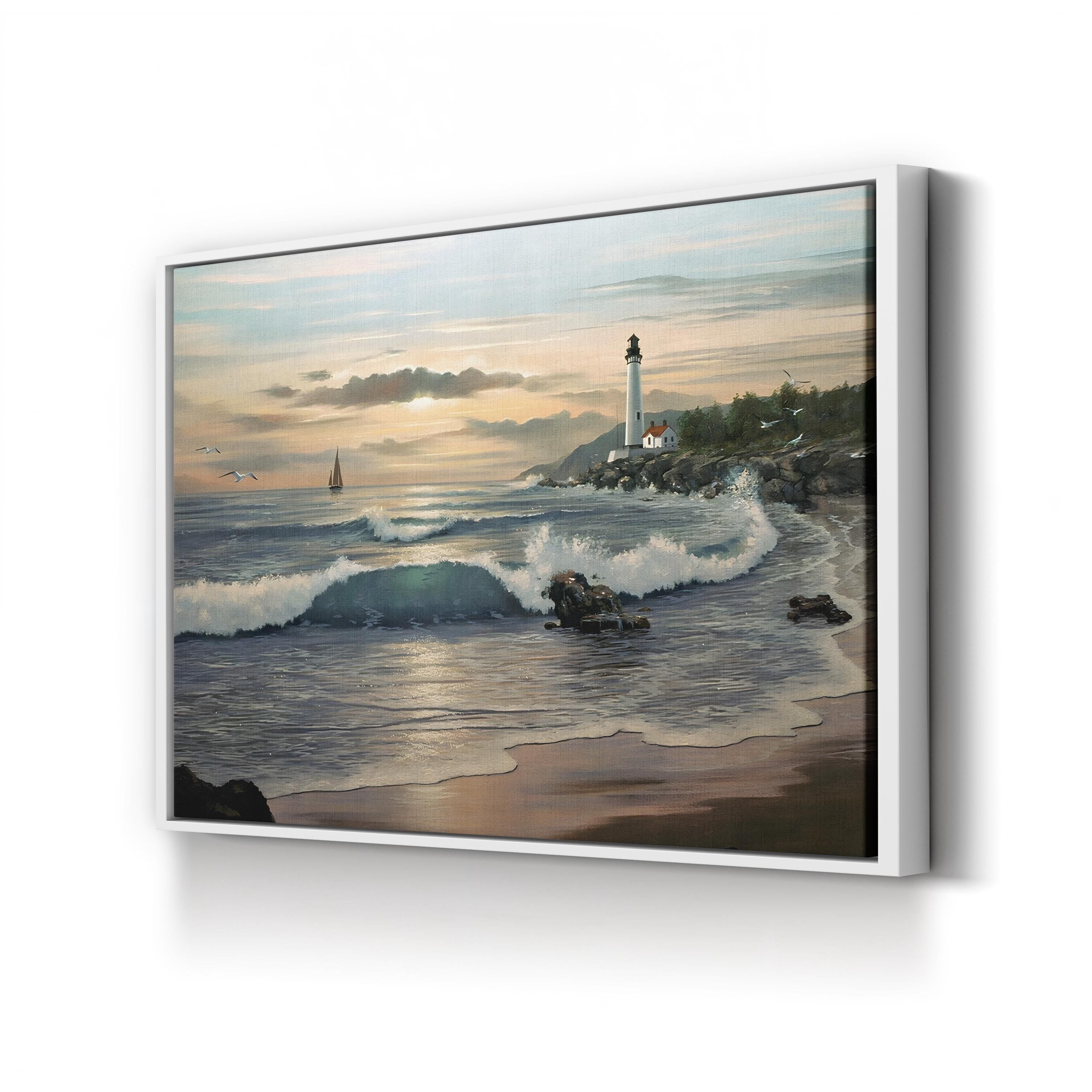 Lighthouse at Dusk – Contemporary Coastal Seascape Canvas Wall Art by Thomas Linker