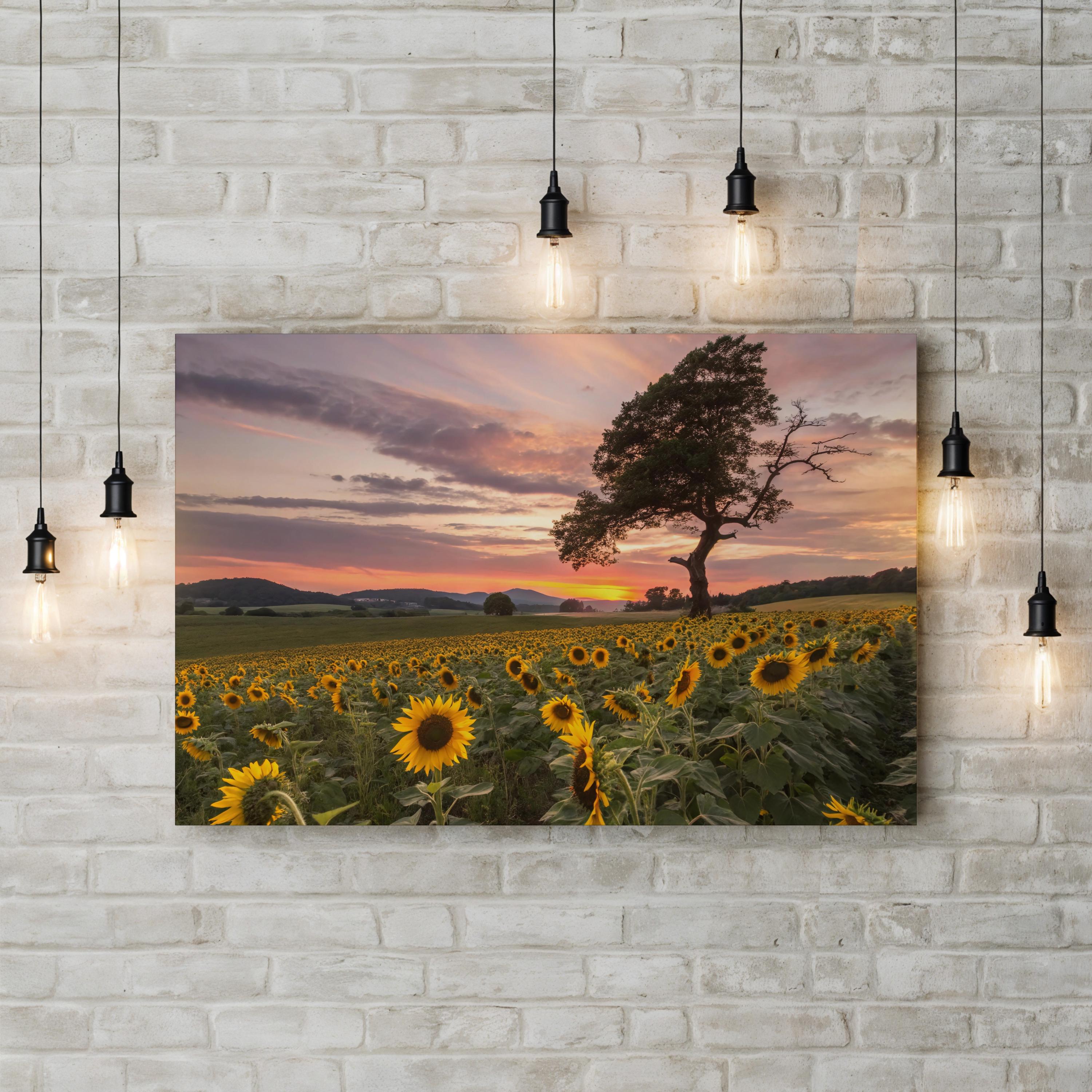 Sunflower Field at Sunset – Vintage Photography Wall Art | California Landscape Canvas Print